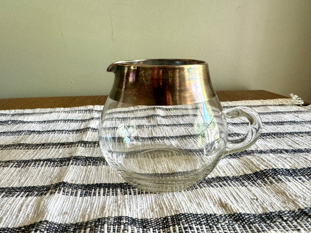 Vtg Dorothy Thorpe Creamer | Silver Rimmed Glass Creamer | MCM Glass Creamer | MCM Creamer Glass with Handle
