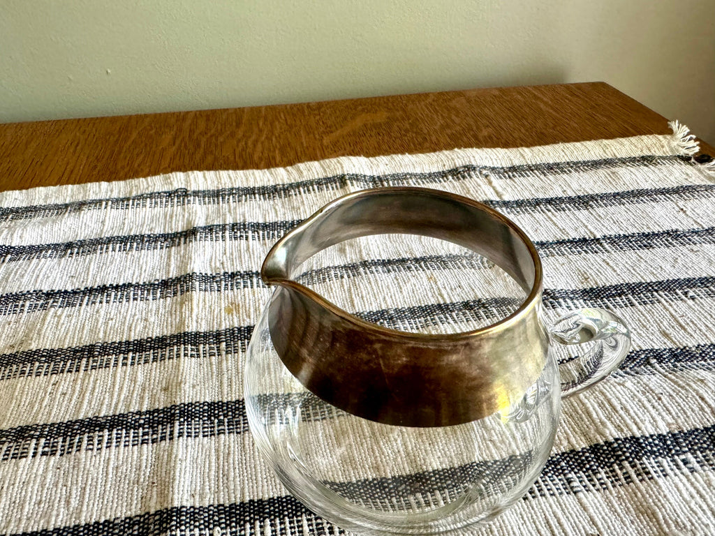 Vtg Dorothy Thorpe Creamer | Silver Rimmed Glass Creamer | MCM Glass Creamer | MCM Creamer Glass with Handle