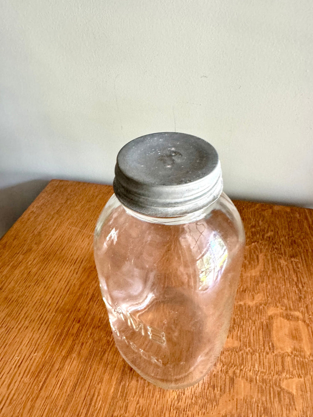 Vtg Large Lamb Mason Jar with Zinc Lid | Half Gallon 30's Lamb Mason Jar | 64 oz. Clear Lamb Mason Jar | Collectible Large Jar
