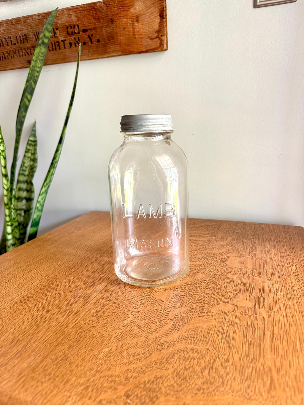 Vtg Large Lamb Mason Jar with Zinc Lid | Half Gallon 30's Lamb Mason Jar | 64 oz. Clear Lamb Mason Jar | Collectible Large Jar