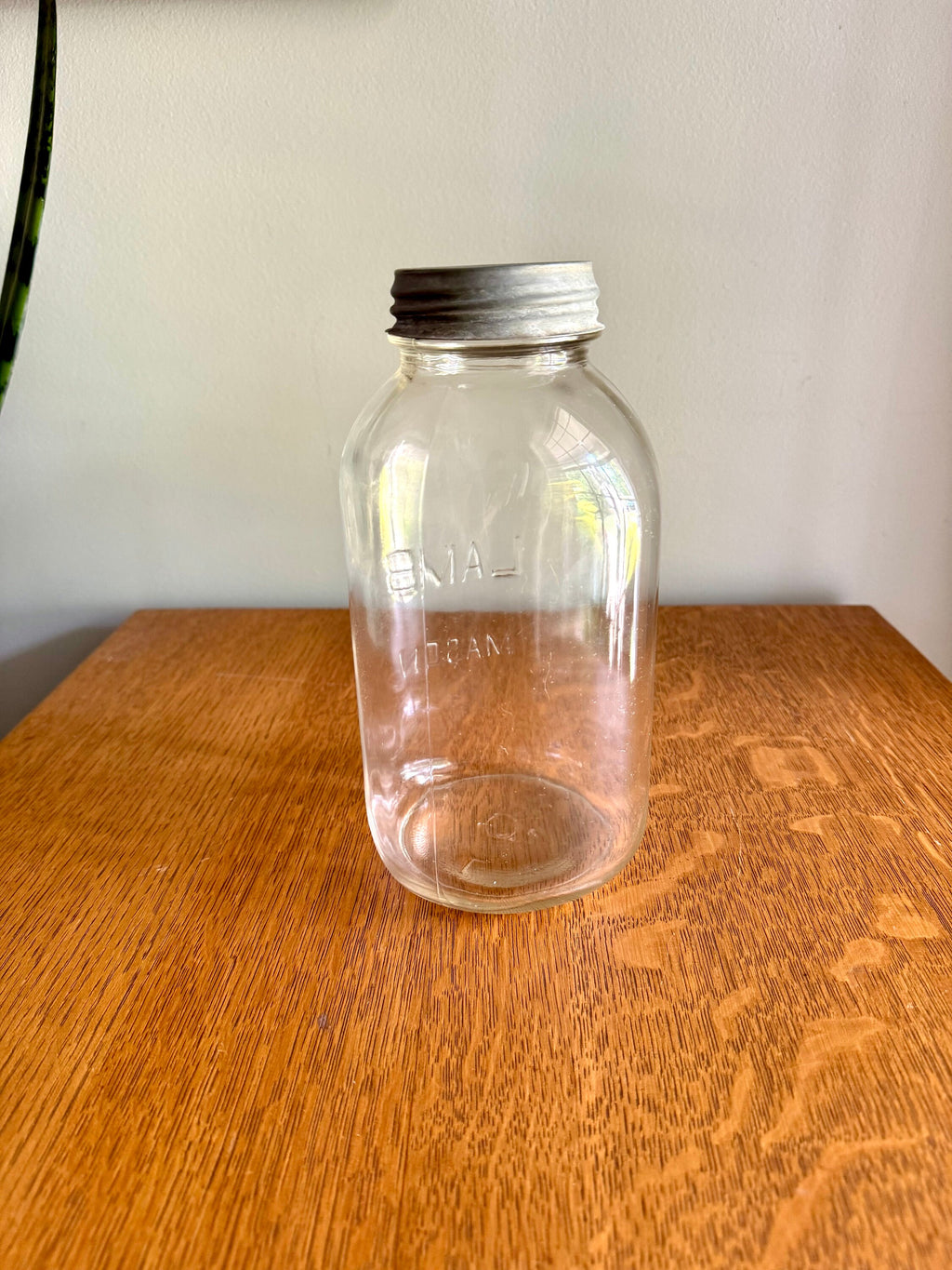 Vtg Large Lamb Mason Jar with Zinc Lid | Half Gallon 30's Lamb Mason Jar | 64 oz. Clear Lamb Mason Jar | Collectible Large Jar