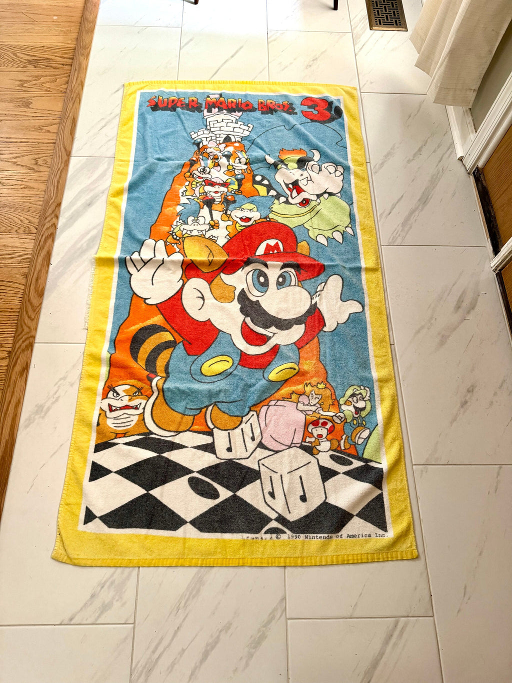 Vtg 1990 Super Mario Bros 3 Beach Towel | Nintendo of America Inc. Beach Towel | Super Mario Bros Yellow Towel