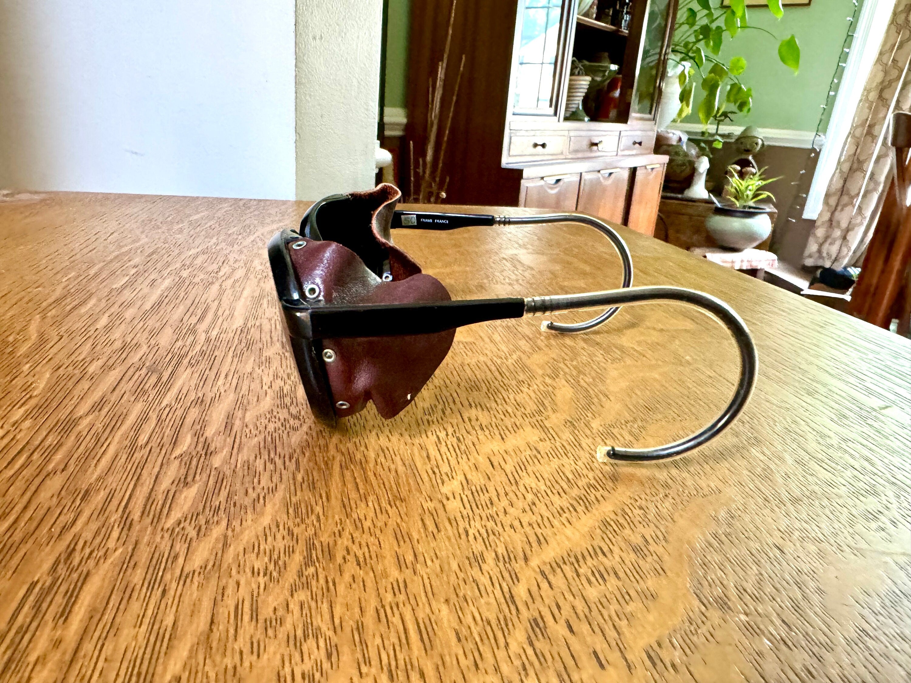 Black Bolle Mirrored Glacier Glasses | Vintage Vaurnet Mirrored Glacier Glasses | Leather Blinker Climbing Sun Glasses | Glacier Sunglasses