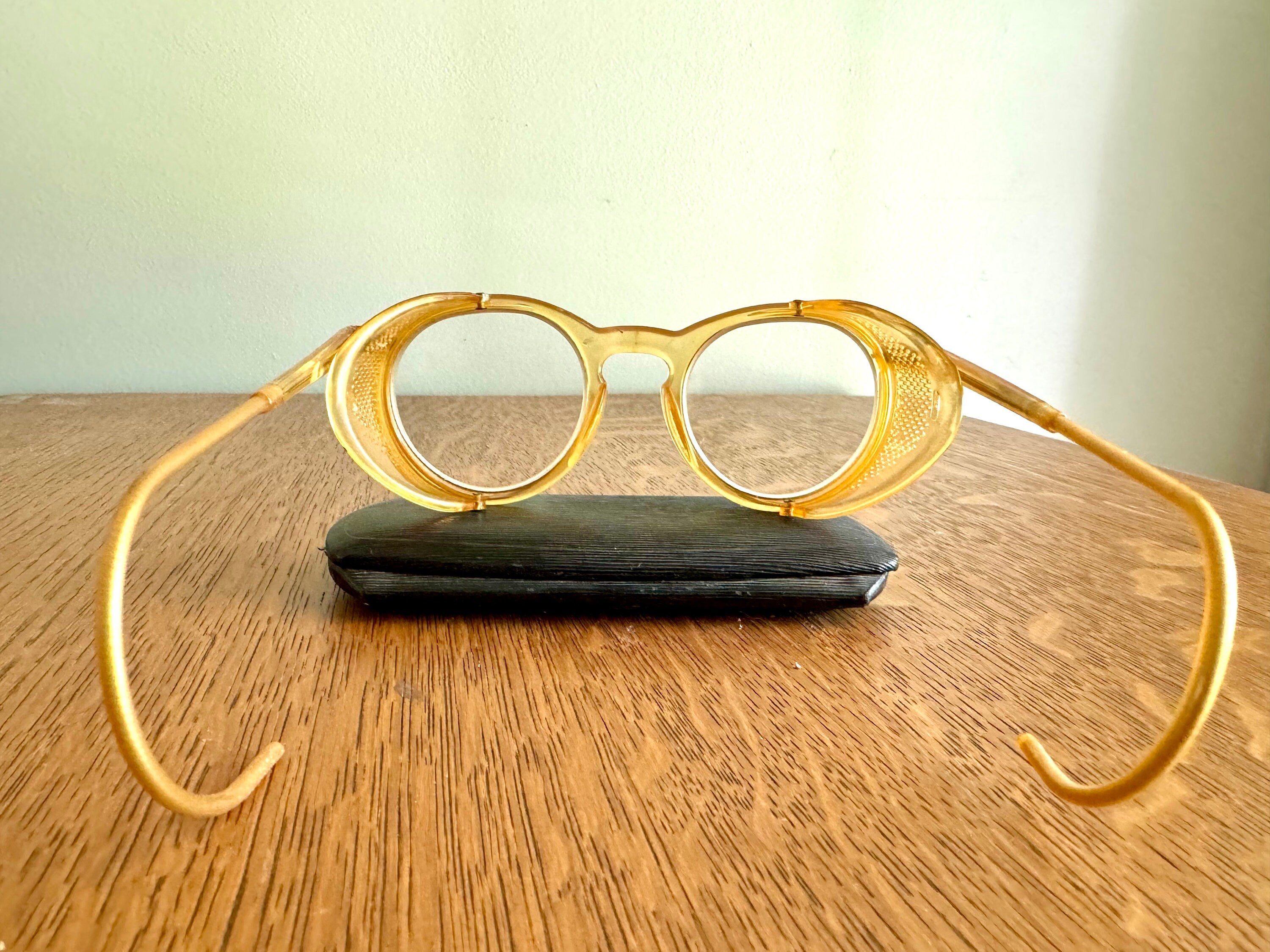 Pair Of 1950's Safety Eyeglasses | Vintage Bausch and Lomb Safety Eyewear | Yellow Safety Eye Glasses | Bausch and Lomb Work Glasses
