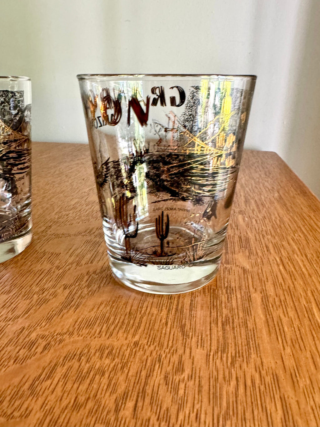 Vtg Set of 2 Arizona Grand Canyon Lowball Glasses | Grand Canyon Rocks Glasses | Black and Gold Grand Canyon Whiskey Glasses