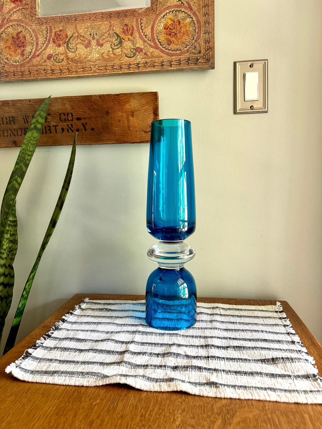 Vtg Marquis By Waterford Tango Vase | Samba Blue Crystal Candle Holder | 16" Tall Turquoise Waterford Crystal Vase | MCM Glass Vessel