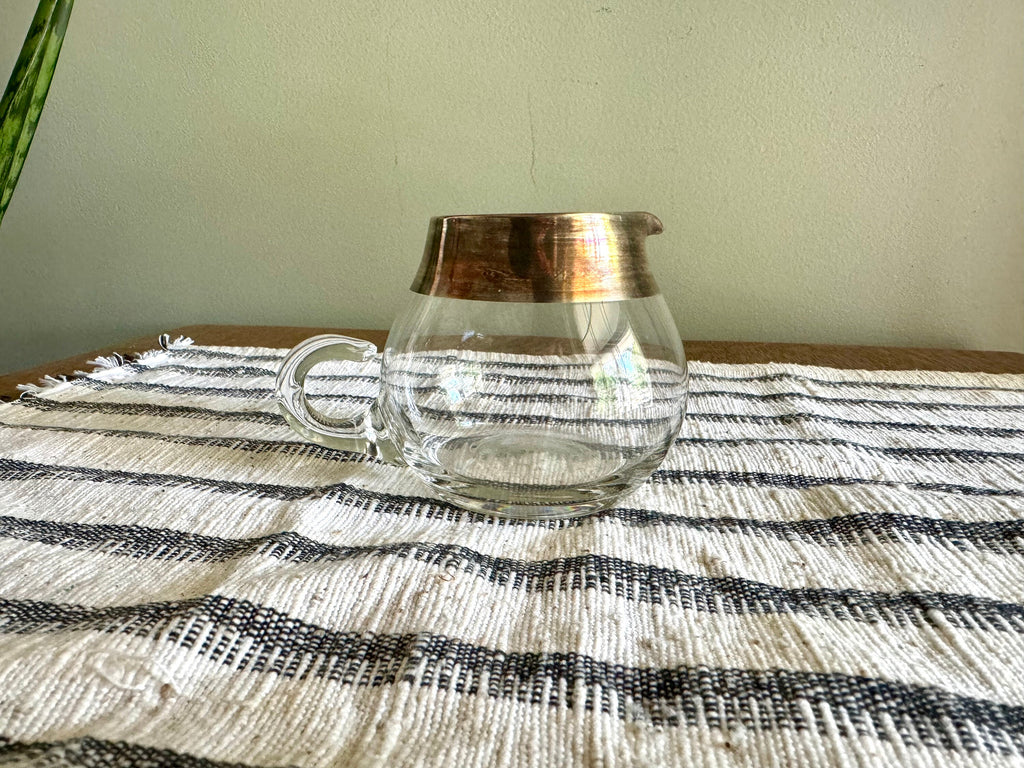 Vtg Dorothy Thorpe Creamer | Silver Rimmed Glass Creamer | MCM Glass Creamer | MCM Creamer Glass with Handle