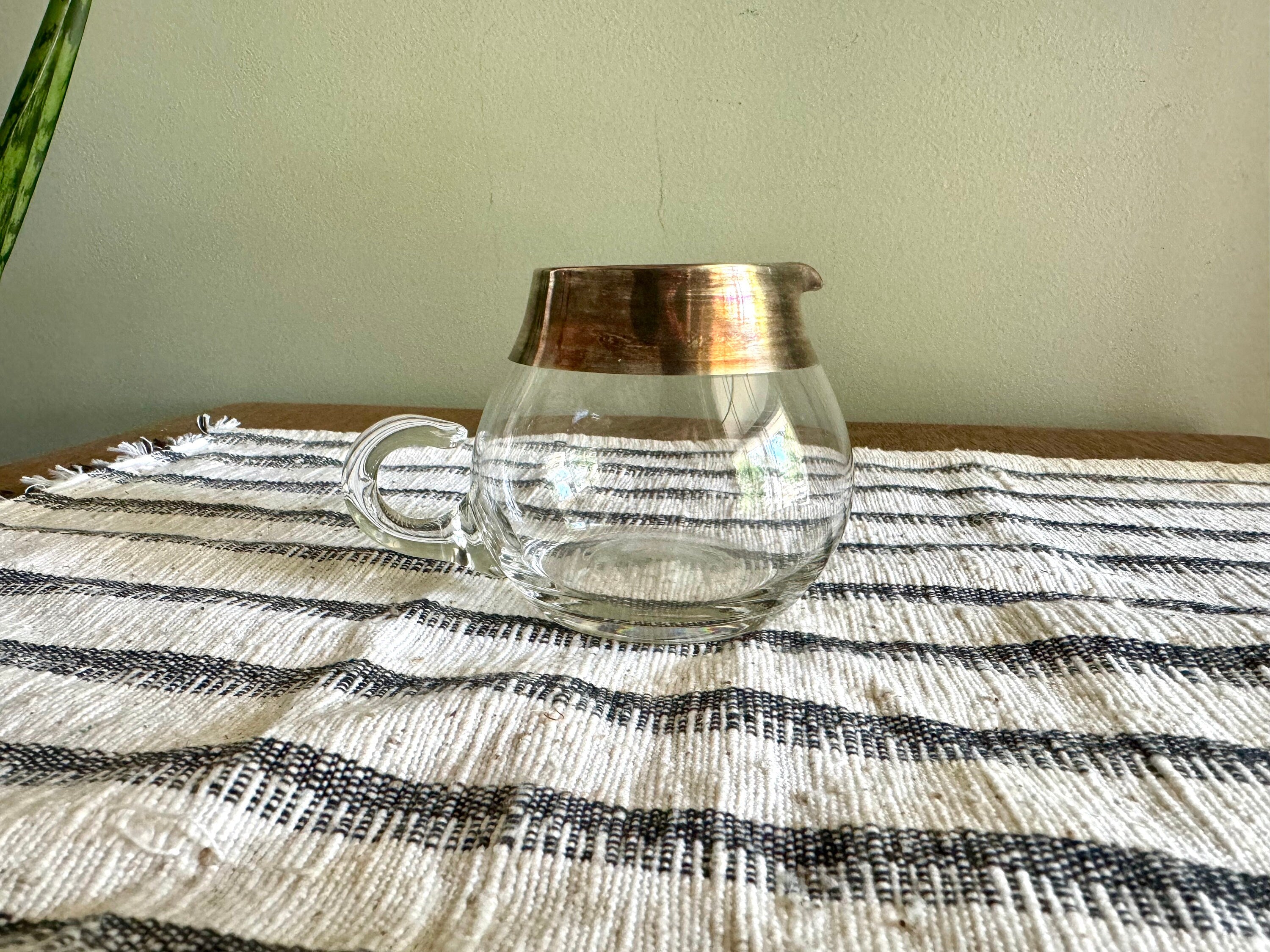 Vtg Dorothy Thorpe Creamer | Silver Rimmed Glass Creamer | MCM Glass Creamer | MCM Creamer Glass with Handle