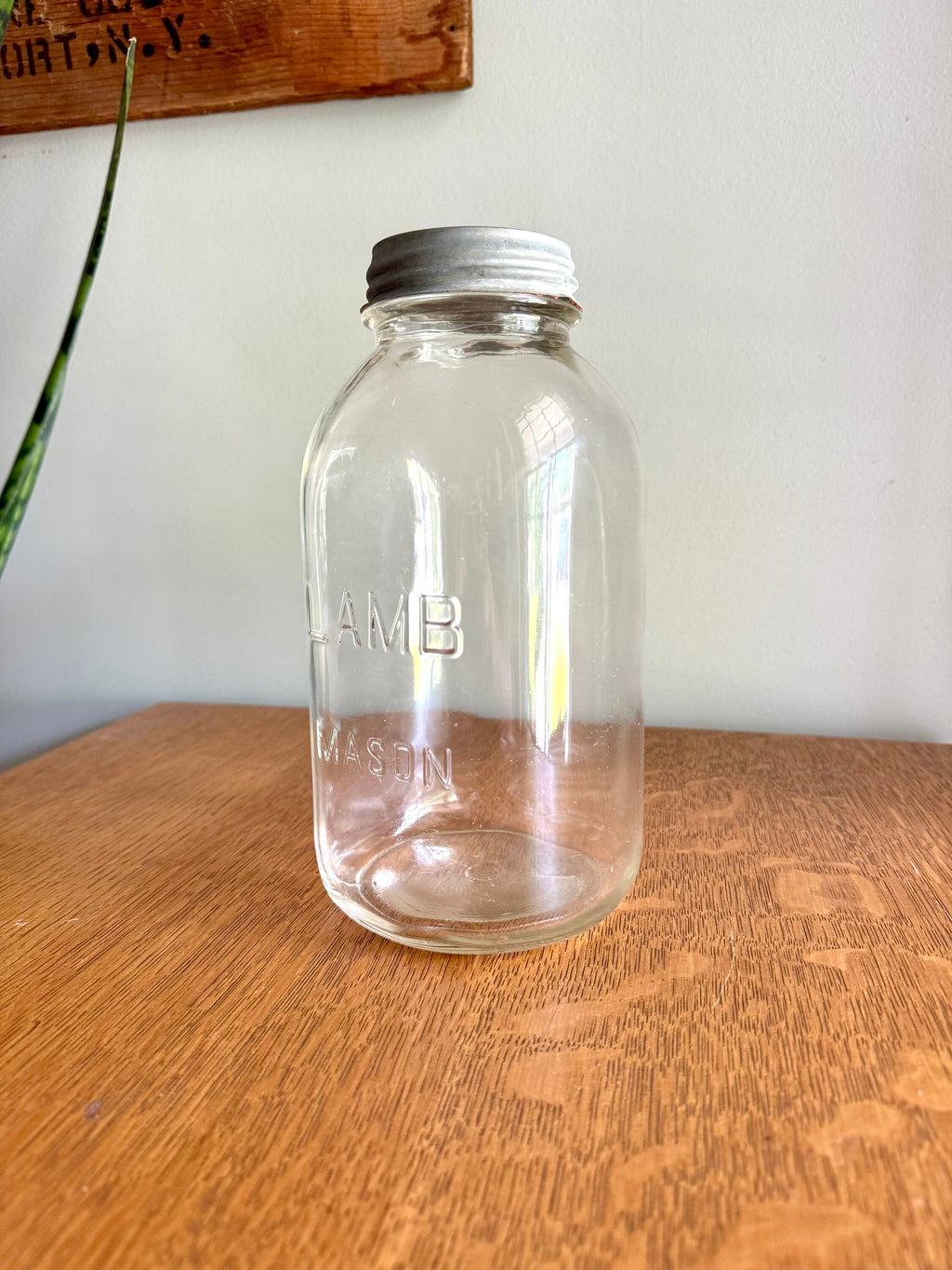 Vtg Large Lamb Mason Jar with Zinc Lid | Half Gallon 30's Lamb Mason Jar | 64 oz. Clear Lamb Mason Jar | Collectible Large Jar