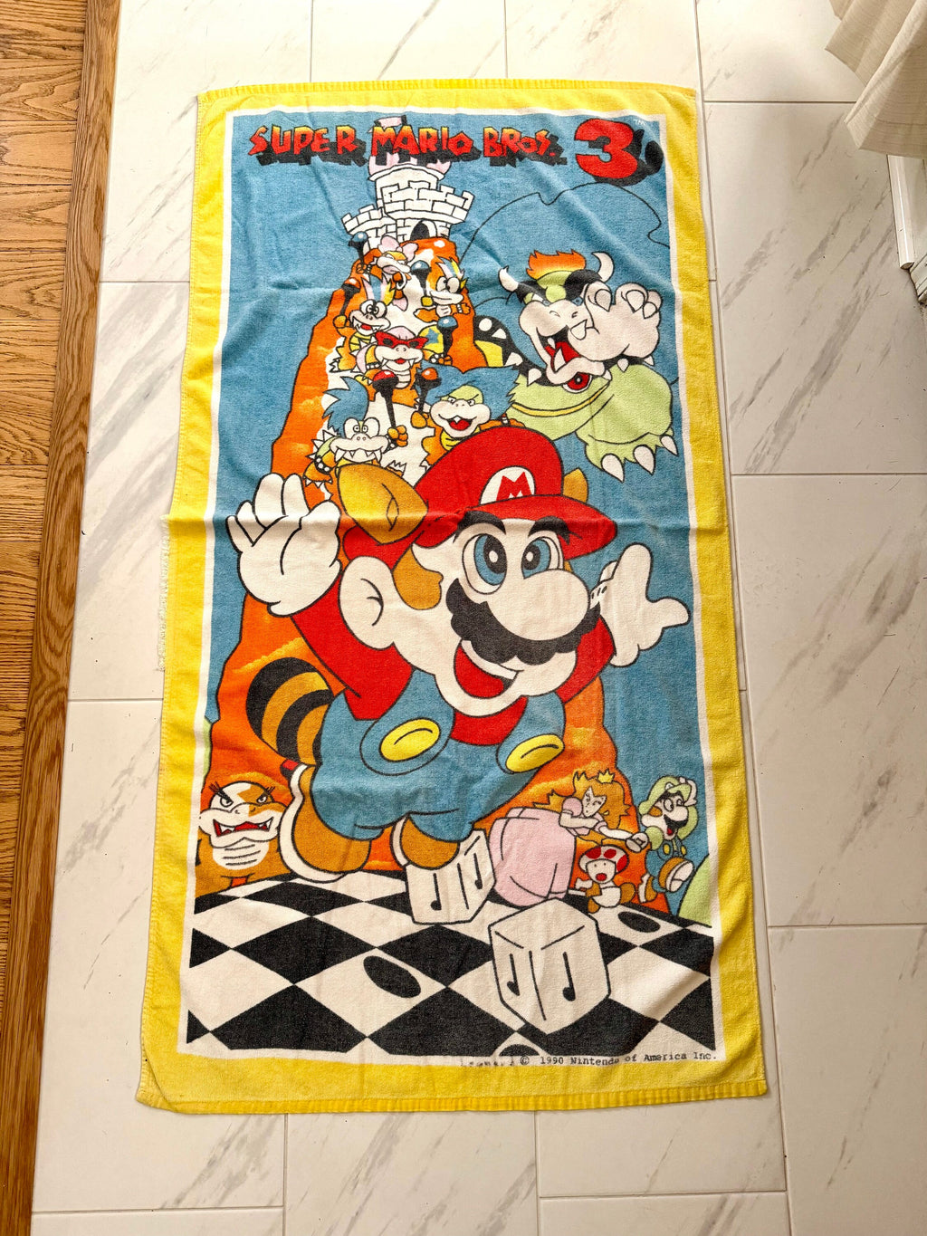 Vtg 1990 Super Mario Bros 3 Beach Towel | Nintendo of America Inc. Beach Towel | Super Mario Bros Yellow Towel