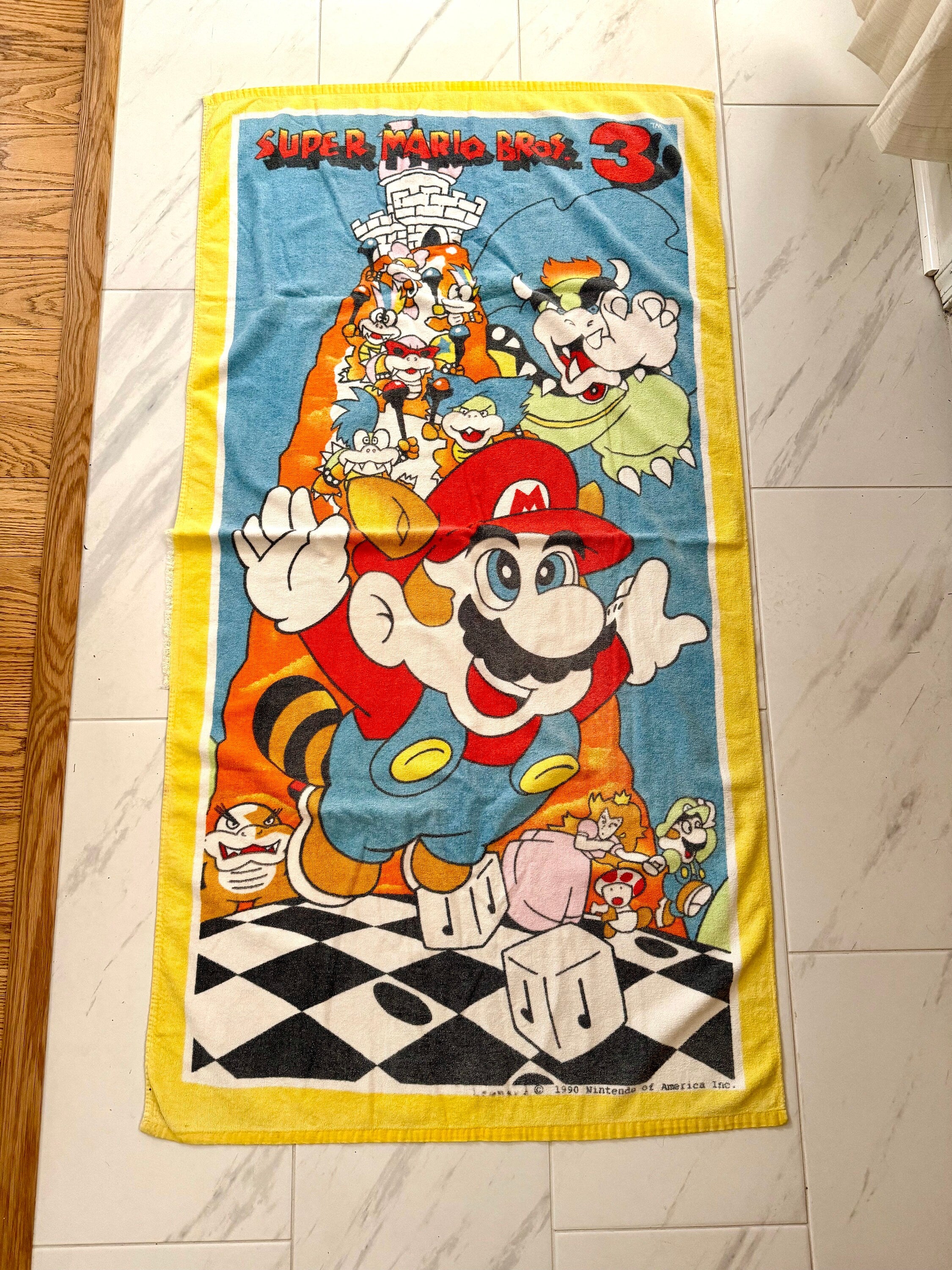 Vtg 1990 Super Mario Bros 3 Beach Towel | Nintendo of America Inc. Beach Towel | Super Mario Bros Yellow Towel