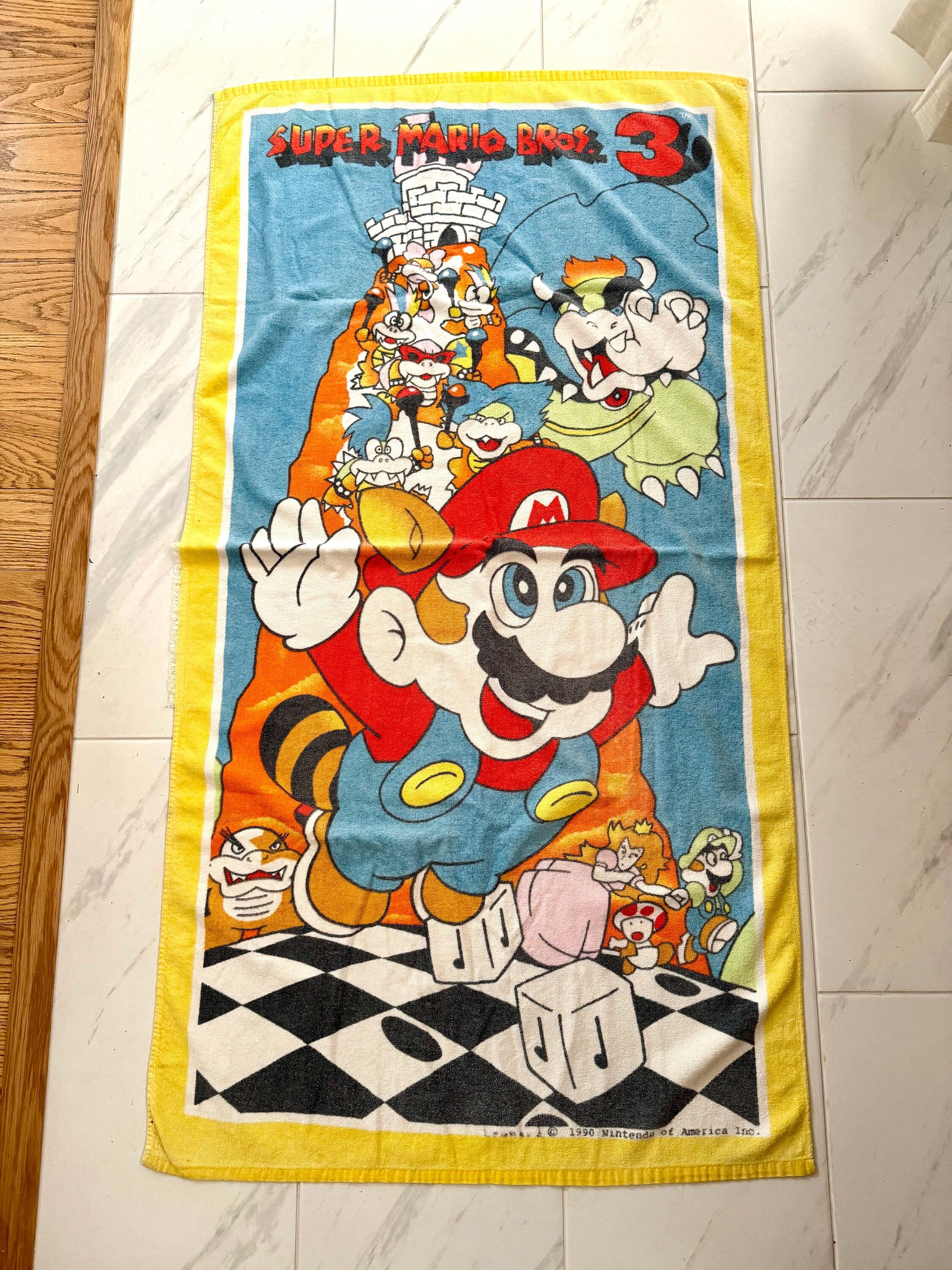 Vtg 1990 Super Mario Bros 3 Beach Towel | Nintendo of America Inc. Beach Towel | Super Mario Bros Yellow Towel
