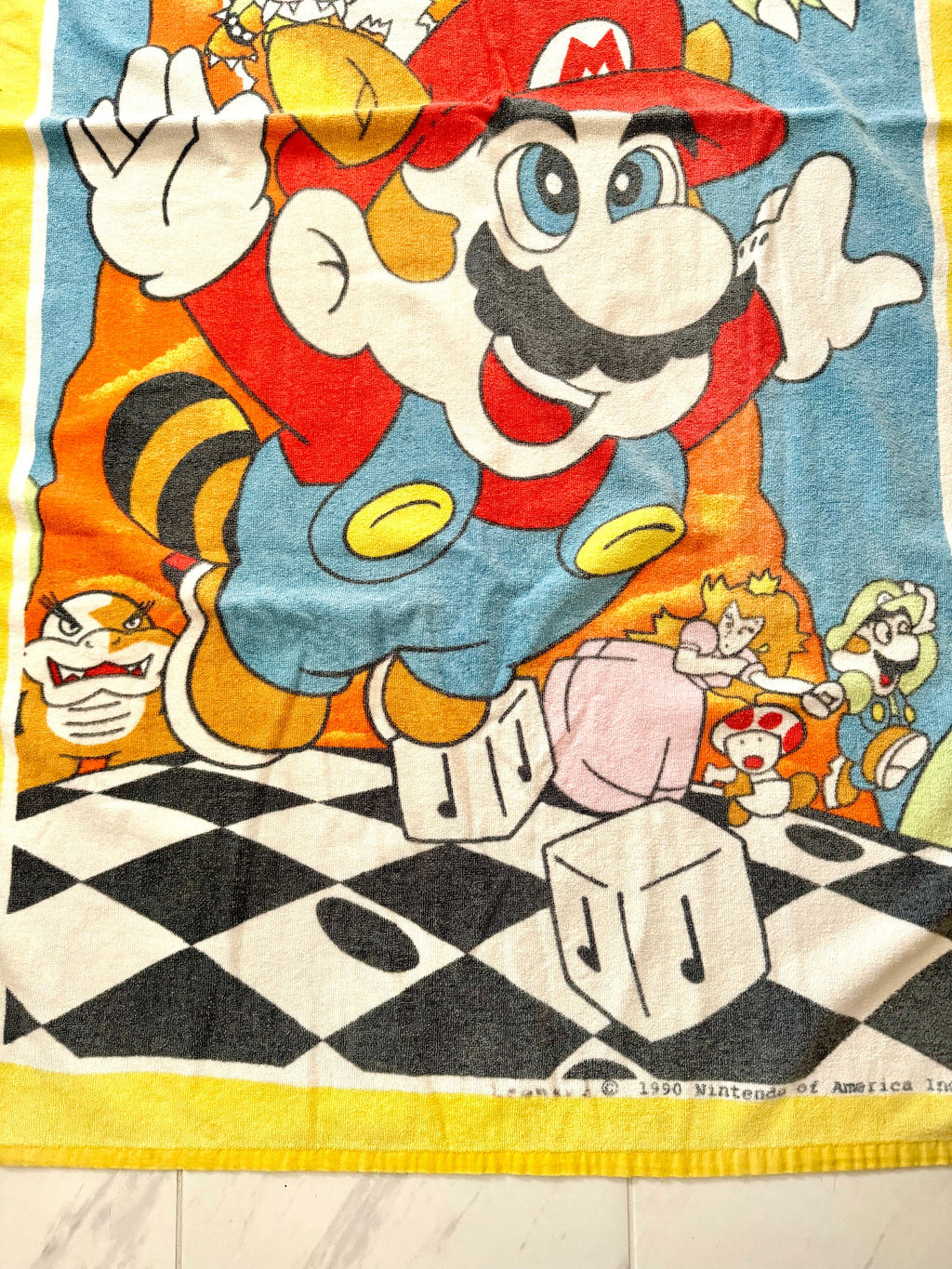 Vtg 1990 Super Mario Bros 3 Beach Towel | Nintendo of America Inc. Beach Towel | Super Mario Bros Yellow Towel