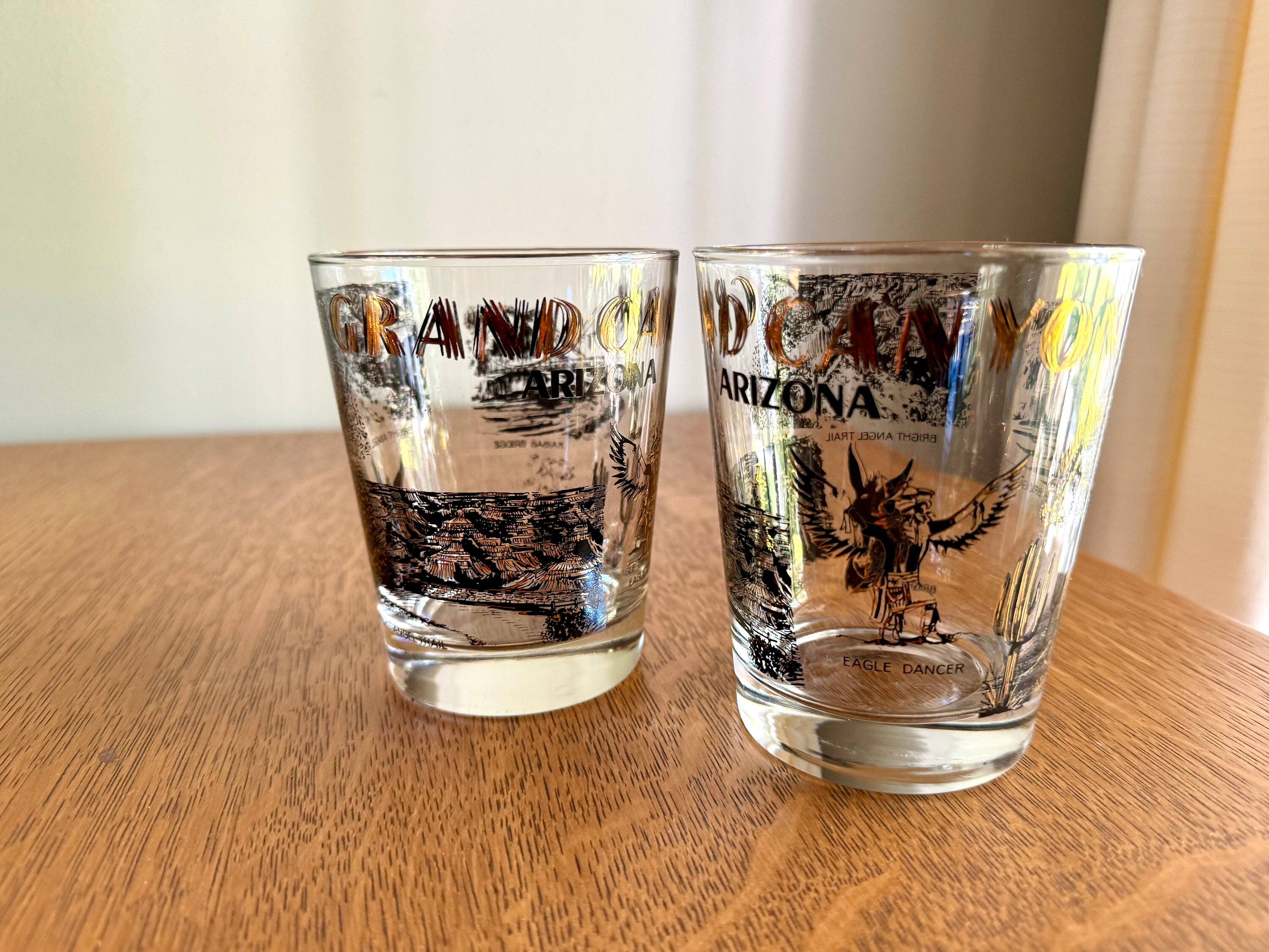 Vtg Set of 2 Arizona Grand Canyon Lowball Glasses | Grand Canyon Rocks Glasses | Black and Gold Grand Canyon Whiskey Glasses