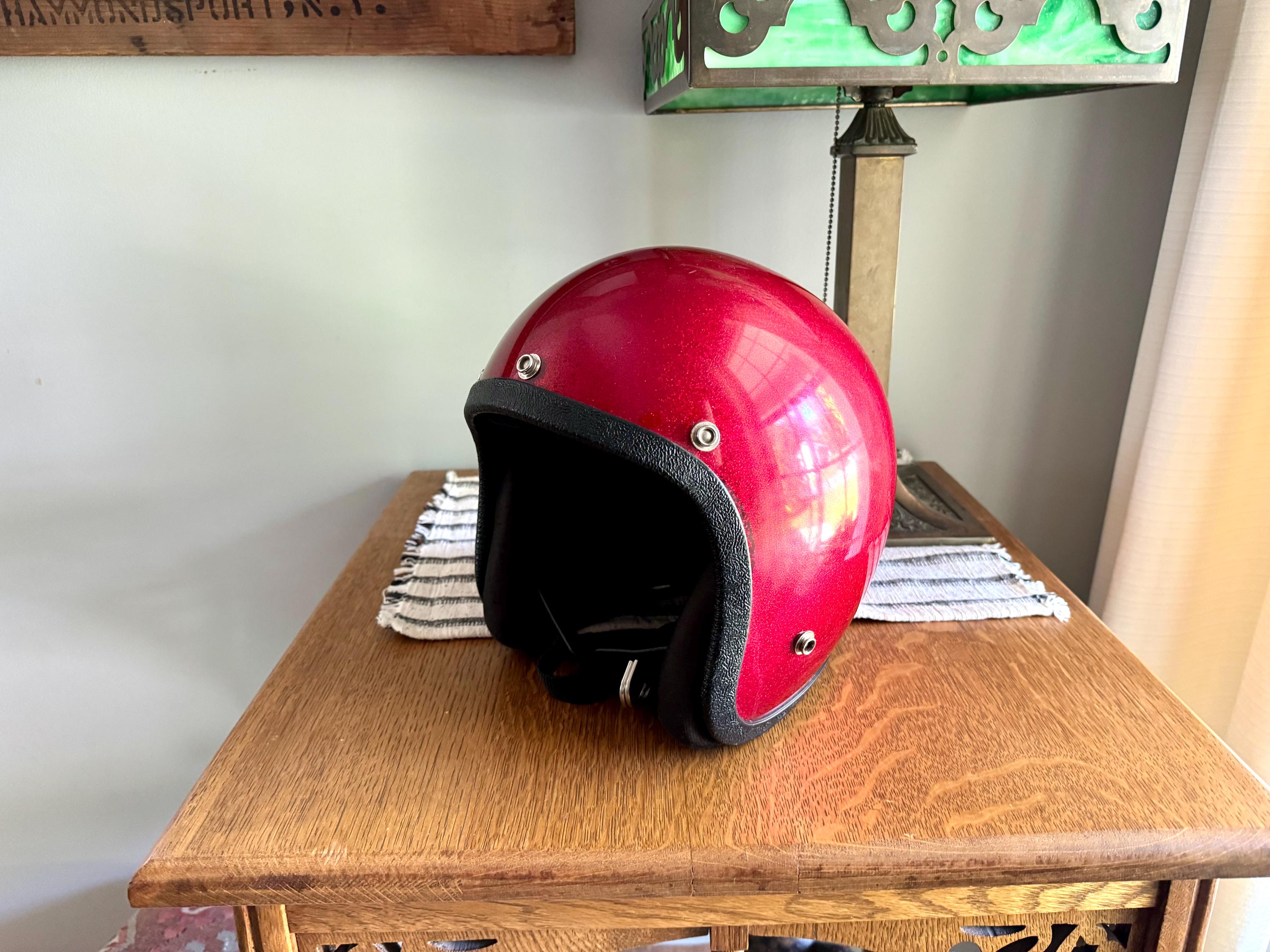 Vtg Max Red Flake Motorcycle Helmet | Open Face Helmet | Metal Flake Helmet | Buco Style Helmet | Sparkle Bobber Helmet | Medium Helmet