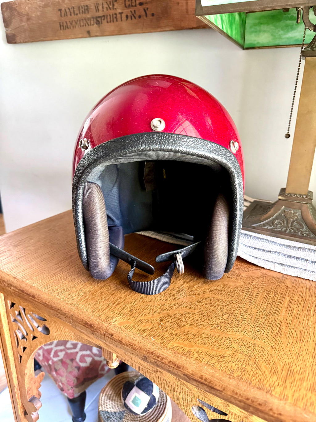 Vtg Max Red Flake Motorcycle Helmet | Open Face Helmet | Metal Flake Helmet | Buco Style Helmet | Sparkle Bobber Helmet | Medium Helmet