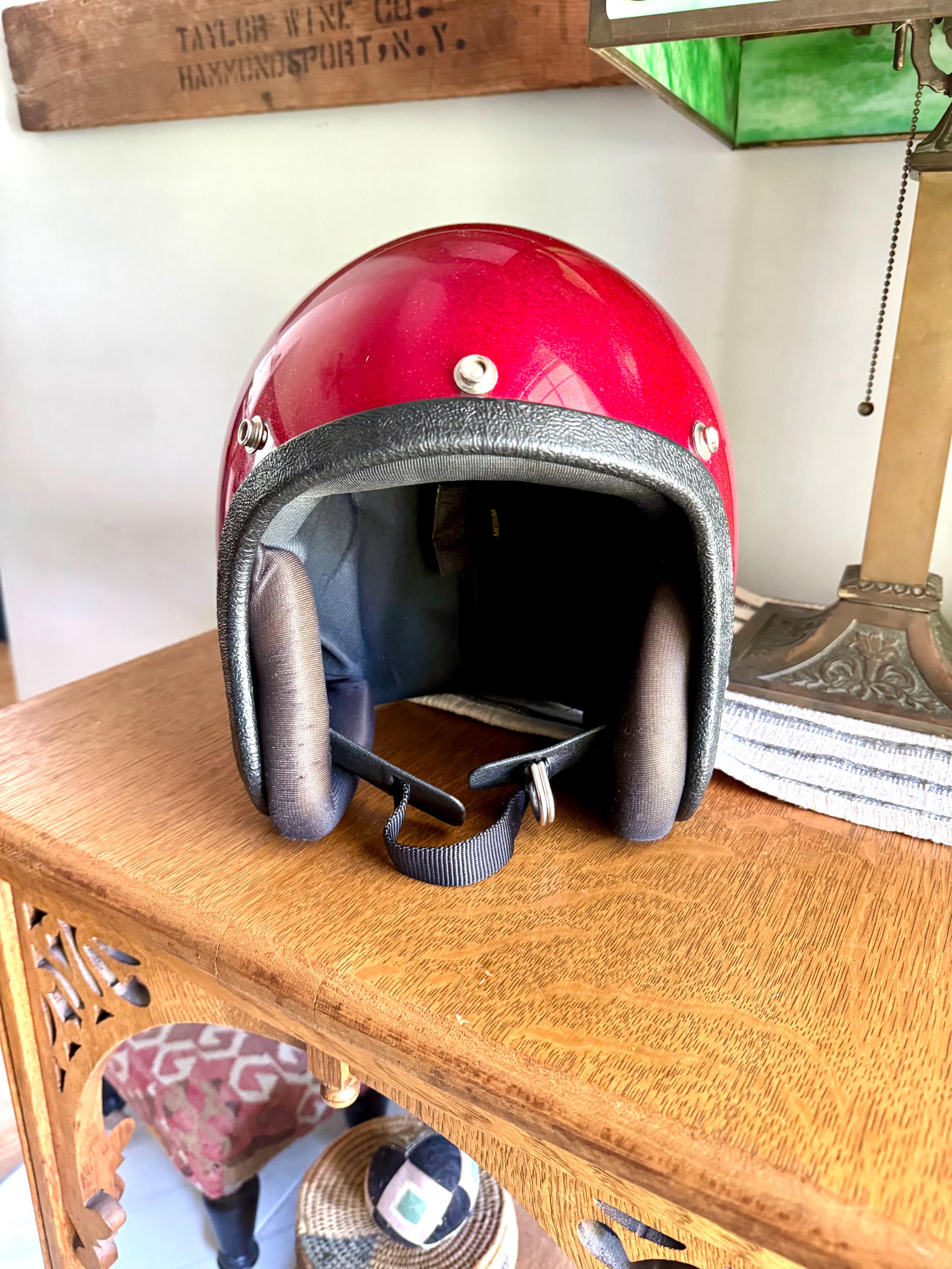 Vtg Max Red Flake Motorcycle Helmet | Open Face Helmet | Metal Flake Helmet | Buco Style Helmet | Sparkle Bobber Helmet | Medium Helmet