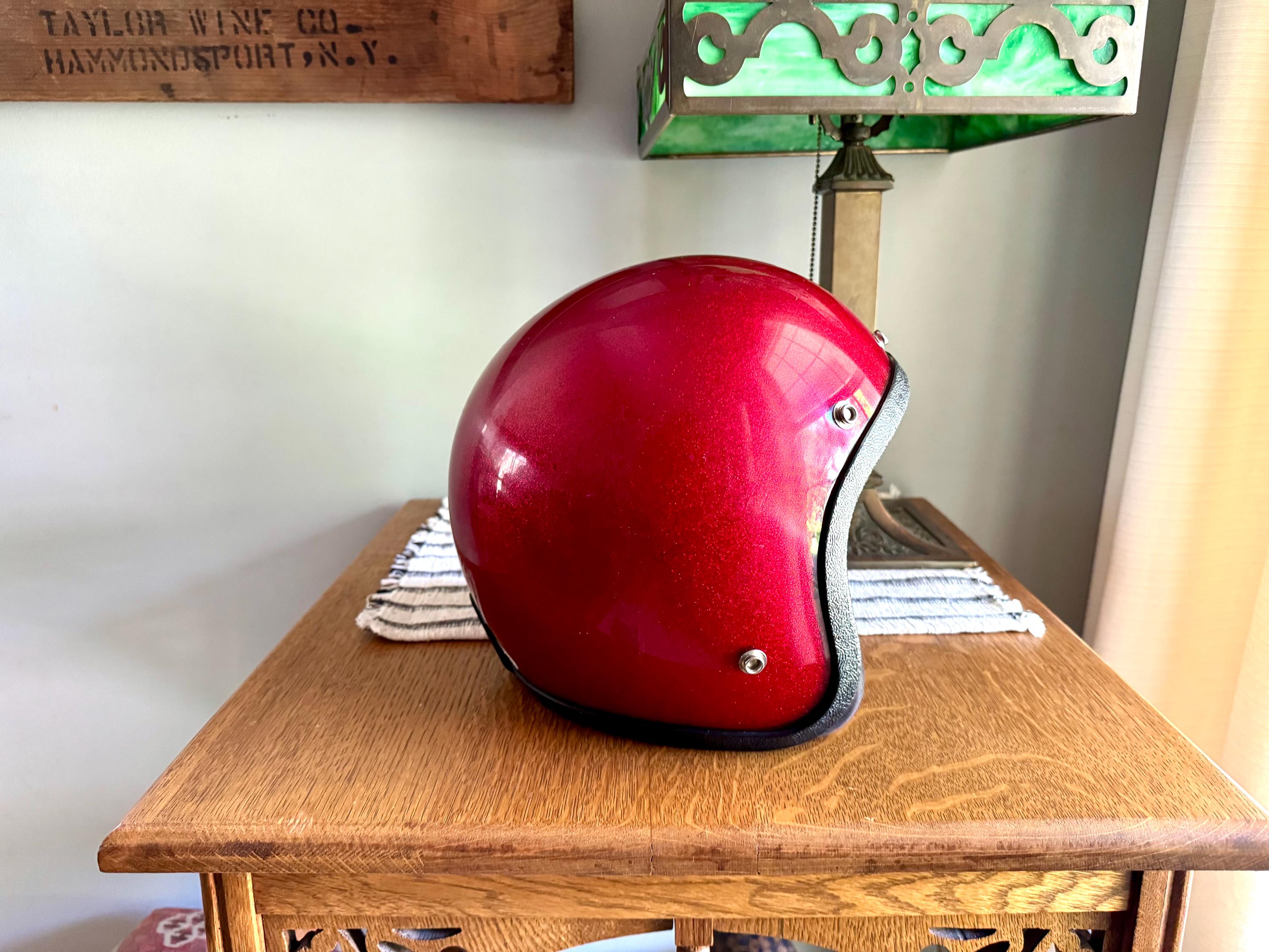 Vtg Max Red Flake Motorcycle Helmet | Open Face Helmet | Metal Flake Helmet | Buco Style Helmet | Sparkle Bobber Helmet | Medium Helmet