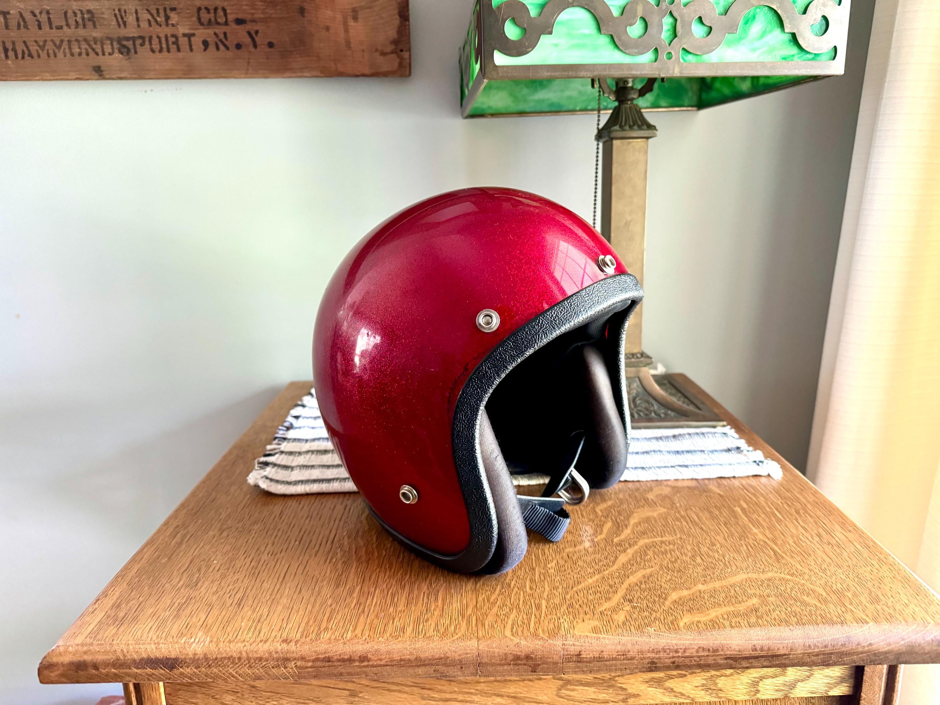Vtg Max Red Flake Motorcycle Helmet | Open Face Helmet | Metal Flake Helmet | Buco Style Helmet | Sparkle Bobber Helmet | Medium Helmet