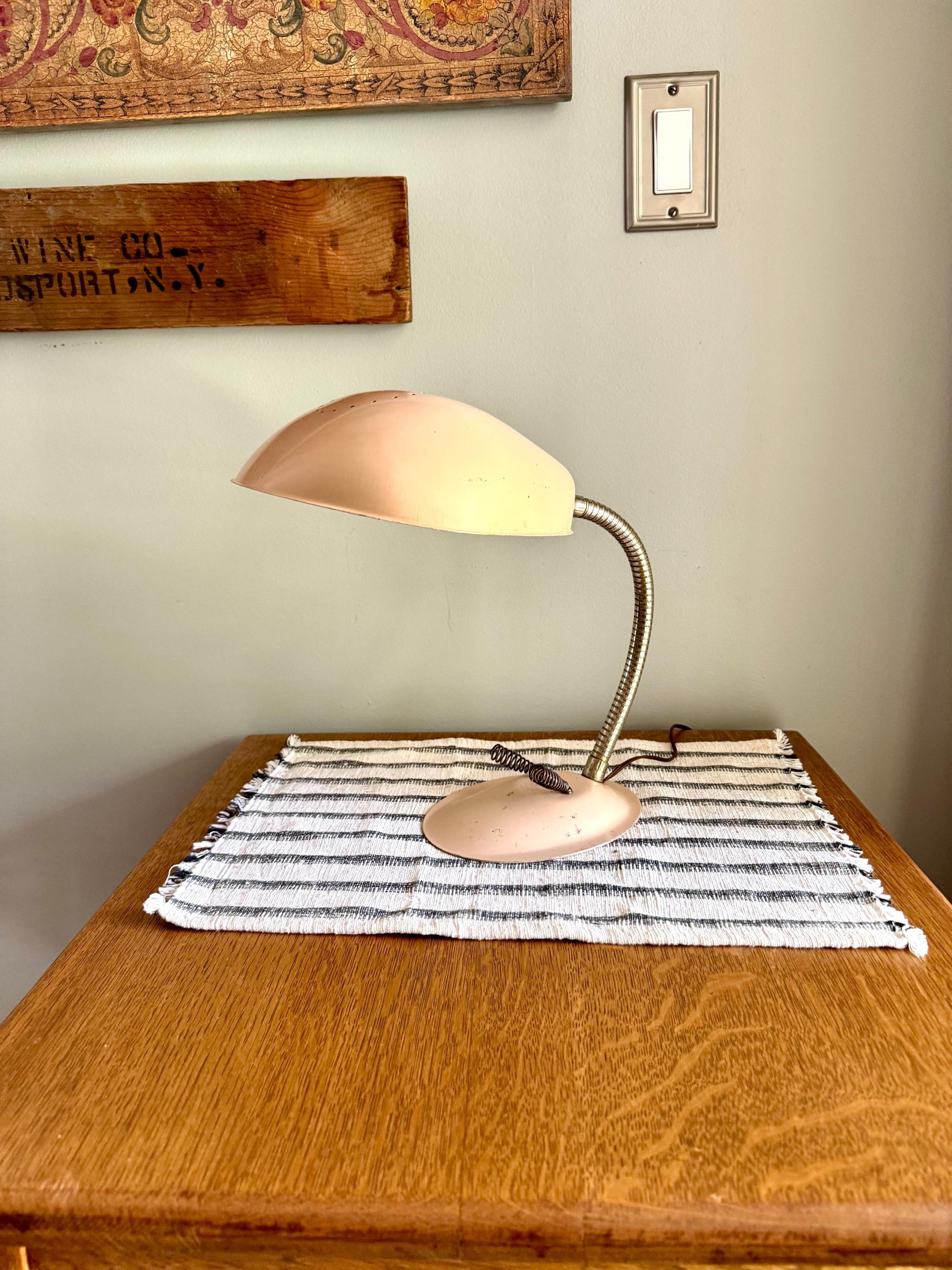 Vtg MCM Cobra Desk Lamp | Greta Grossman Style Desk Lamp | Creme Colored Cobra Desk Lamp | MCM Desk Lamp | Atomic Lamp