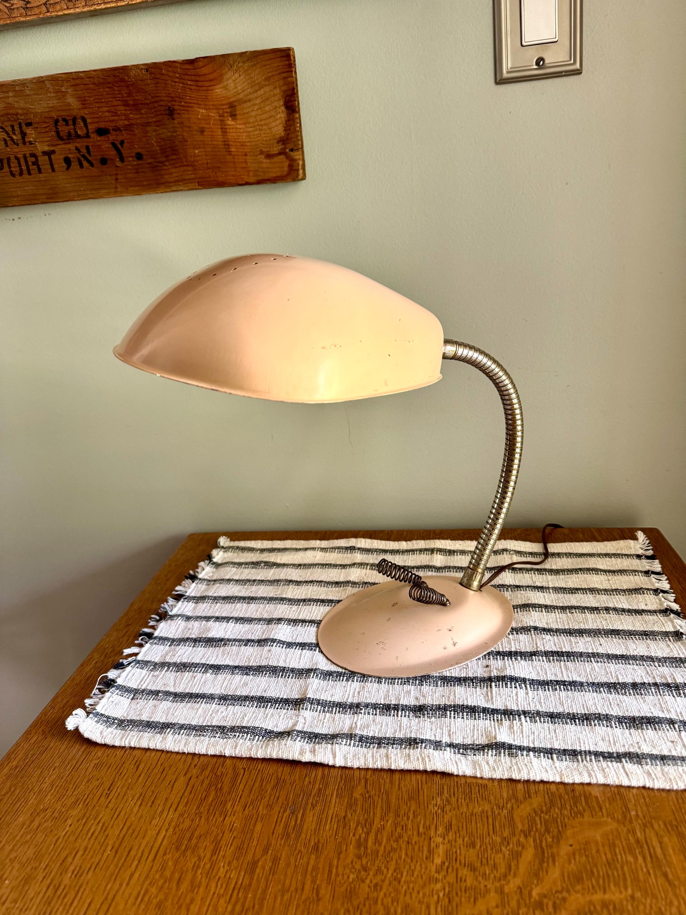 Vtg MCM Cobra Desk Lamp | Greta Grossman Style Desk Lamp | Creme Colored Cobra Desk Lamp | MCM Desk Lamp | Atomic Lamp