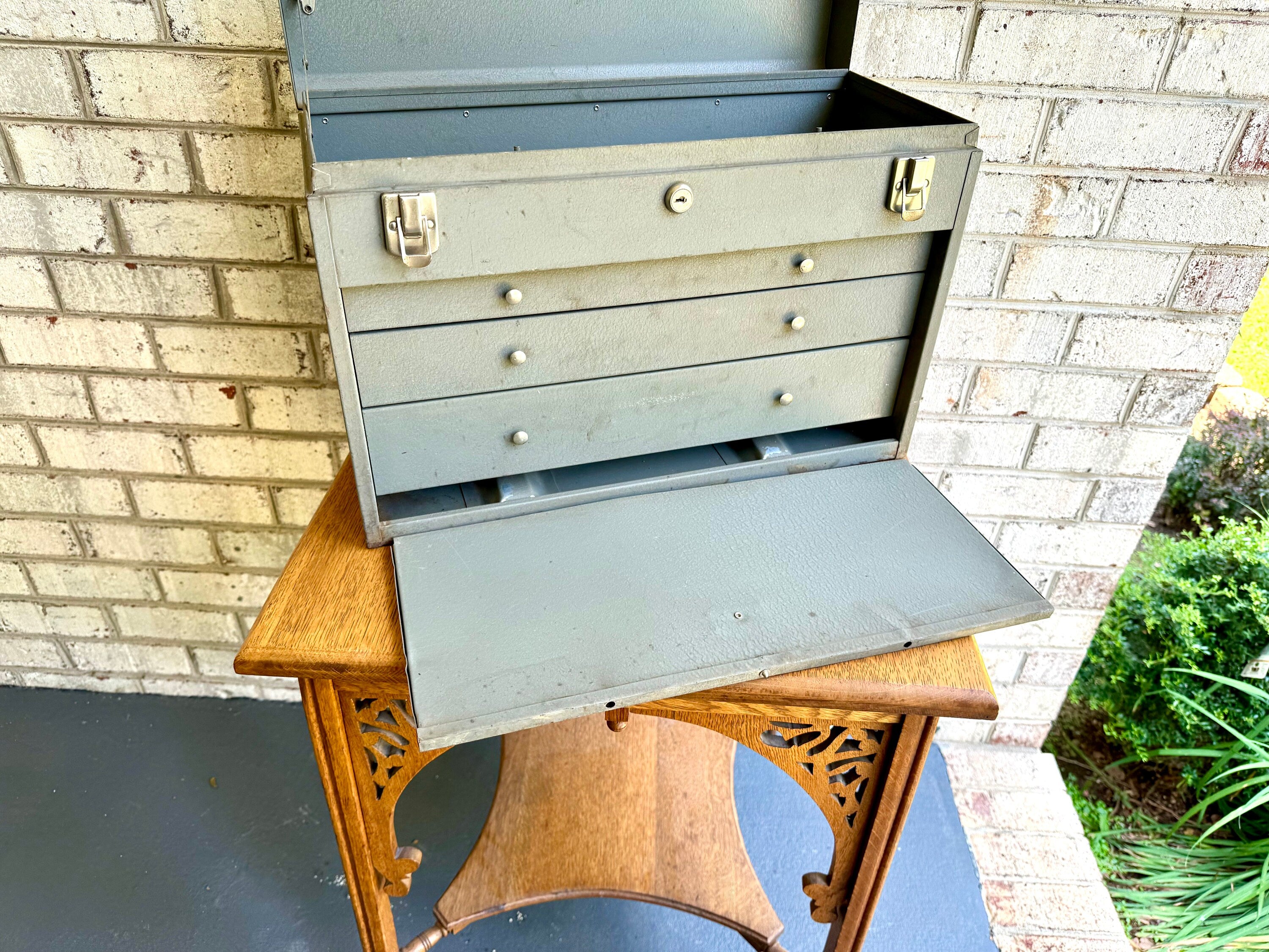 Vtg Metal Tool Machinist Tool Chest | 3 Drawer Metal Tool Chest with Keys | Locking Metal Journeyman Chest | 3 Drawer Metal Toolbox
