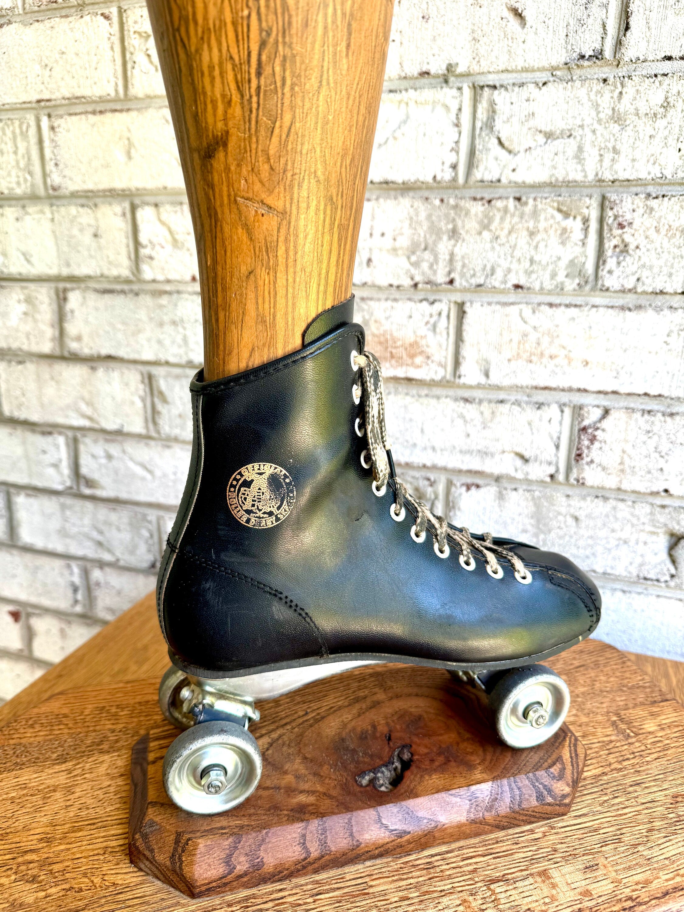 Vtg Wooden Leg and Roller Skate Sculpture | Roller Derby Leg Statue | Ladies Leg and Roller Skate Dry Vase | Roller Derby Art Sculpture