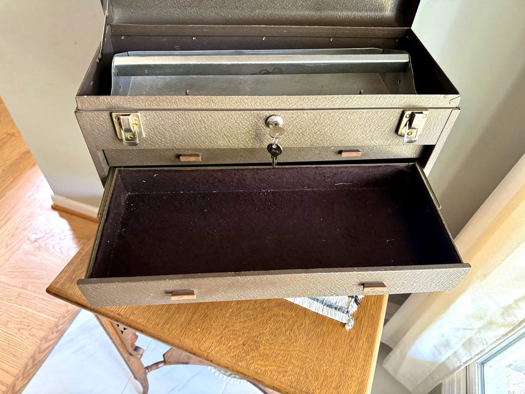 Vtg Kennedy Kits Metal Tool Machinist Tool Chest | 3 Drawer Metal Tool Chest with Keys | Locking Metal Journeyman Chest With Keys
