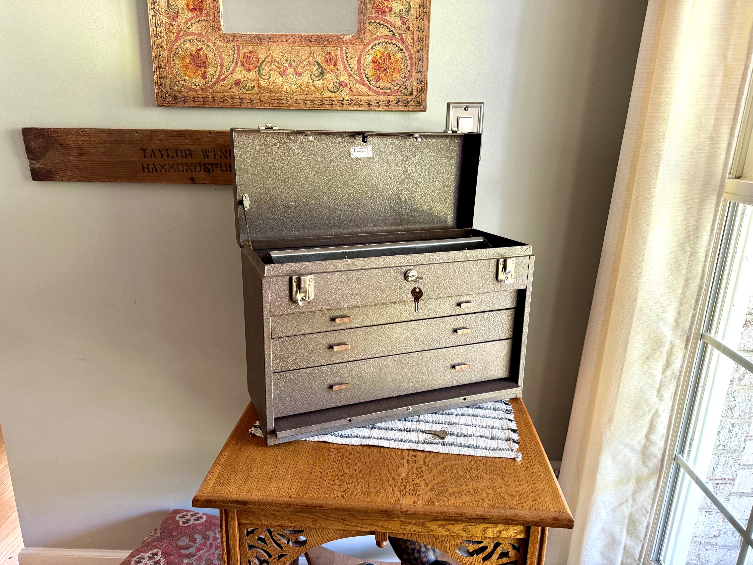 Vtg Kennedy Kits Metal Tool Machinist Tool Chest | 3 Drawer Metal Tool Chest with Keys | Locking Metal Journeyman Chest With Keys