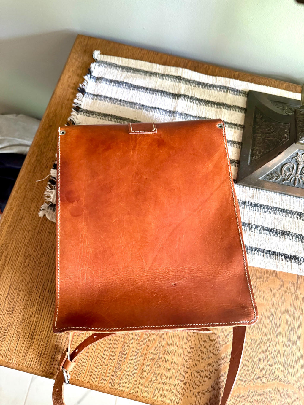 Vtg Genuine Leather Pack | Rustic Leather Messenger Bag | Unisex Shoulder Bag |  Leather Purse | Leather Travel Bag | Rustic Leather Bag