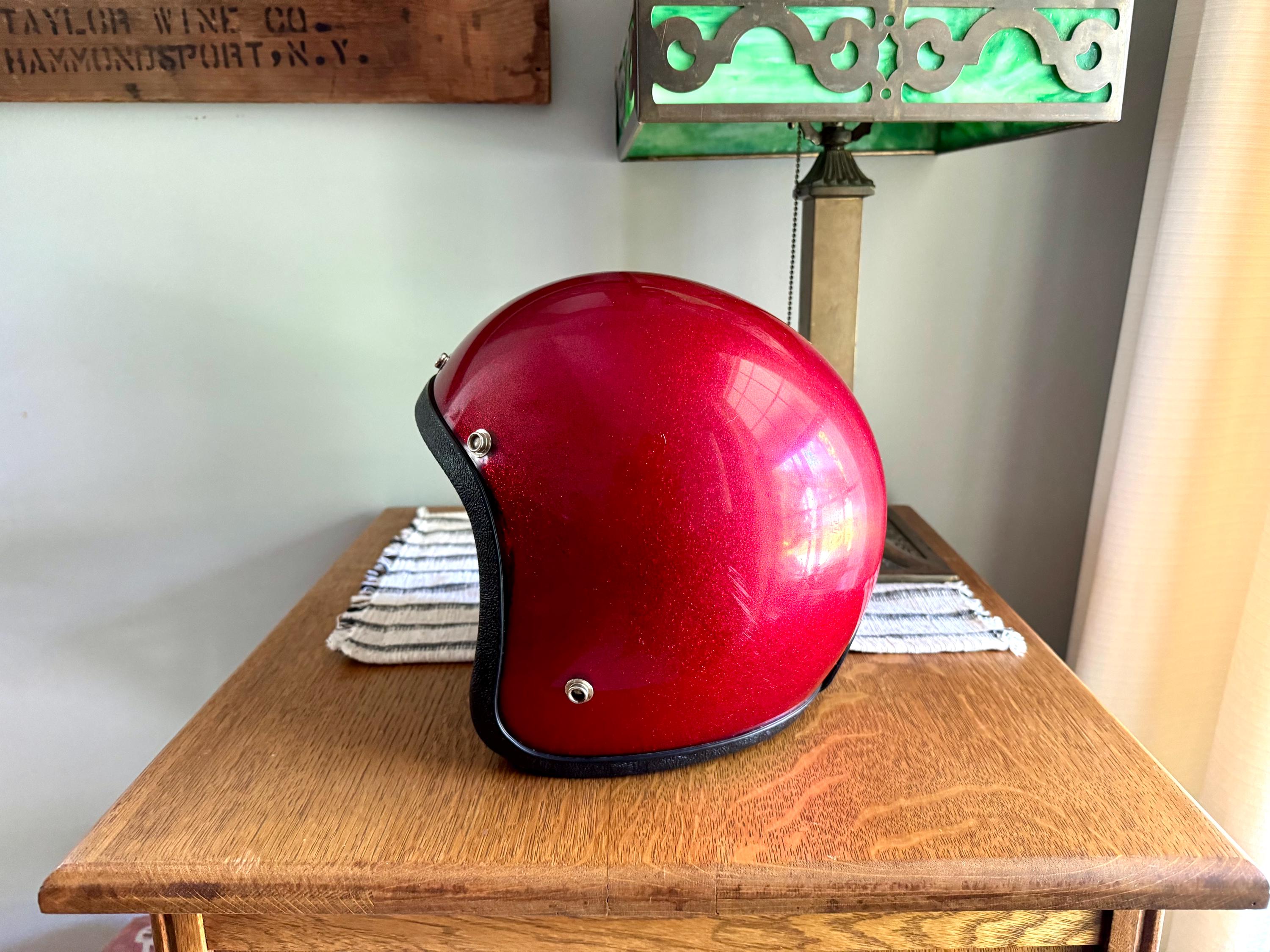 Vtg Max Red Flake Motorcycle Helmet | Open Face Helmet | Metal Flake Helmet | Buco Style Helmet | Sparkle Bobber Helmet | Medium Helmet