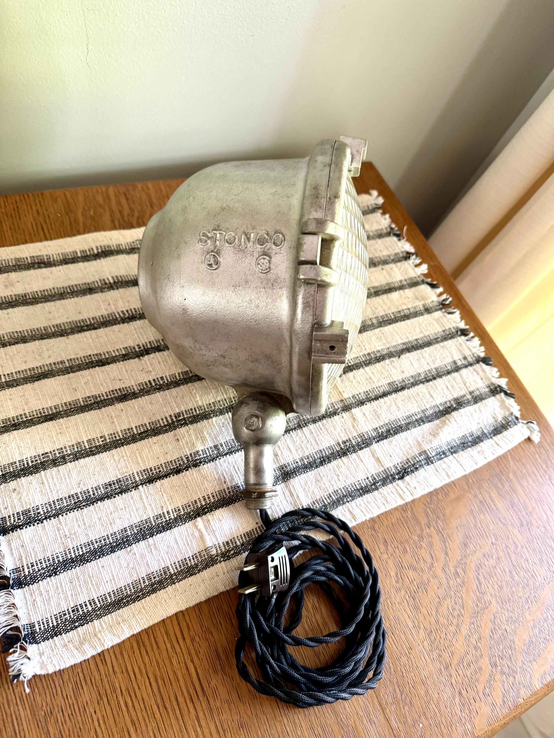 Vtg Industrial Stonco Spot Light | Cast Metal Industrial Spot Lamp | 7 Inch Westinghouse Bulb Lamp | Rewired Aluminum Cast Stonco Lamp