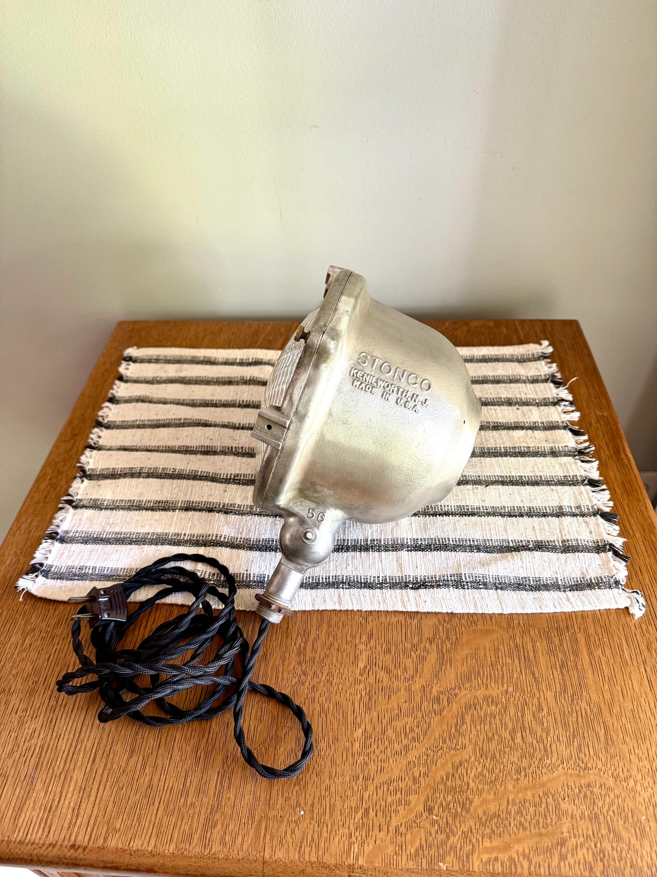 Vtg Industrial Stonco Spot Light | Cast Metal Industrial Spot Lamp | 7 Inch Westinghouse Bulb Lamp | Rewired Aluminum Cast Stonco Lamp
