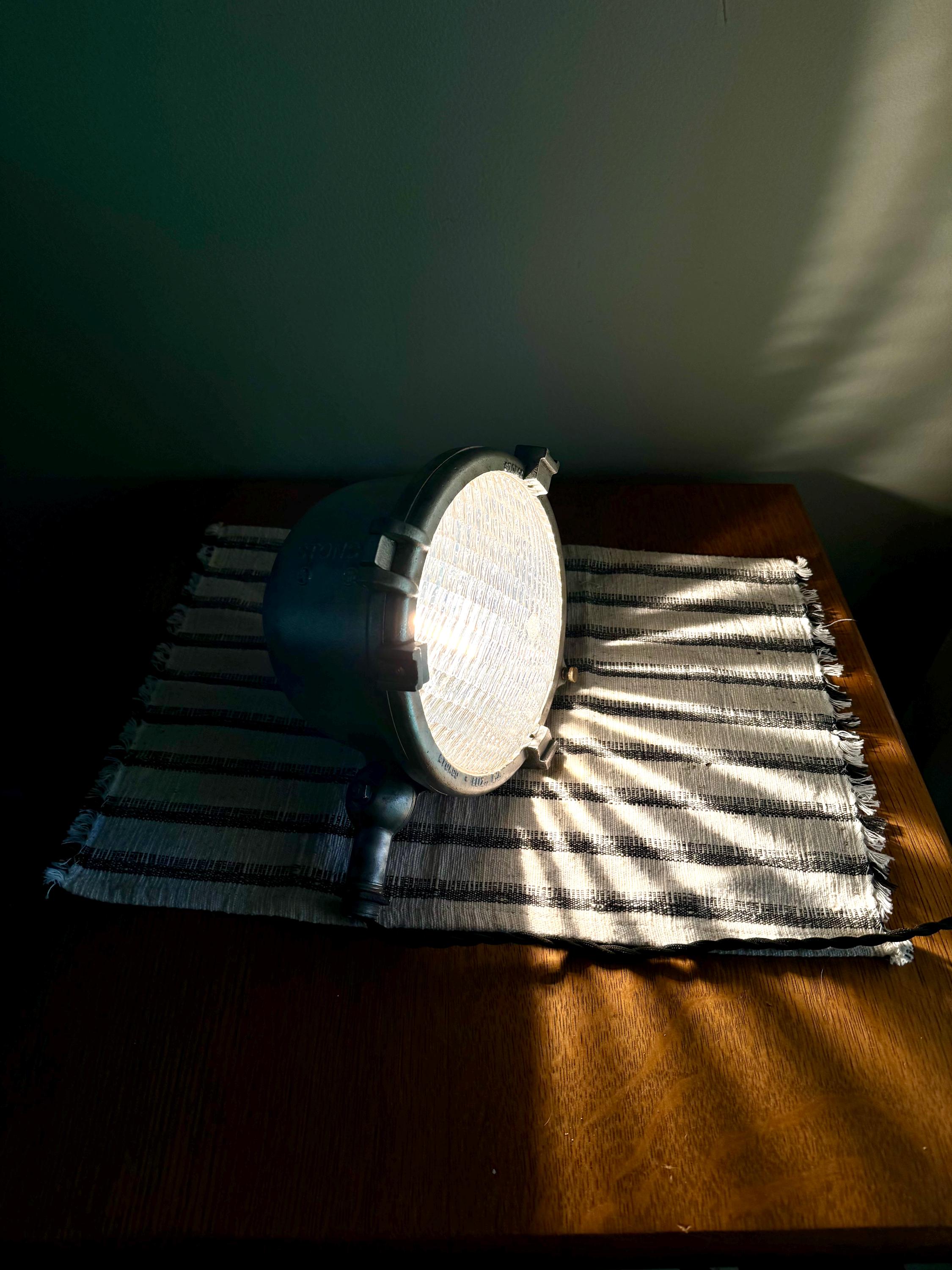 Vtg Industrial Stonco Spot Light | Cast Metal Industrial Spot Lamp | 7 Inch Westinghouse Bulb Lamp | Rewired Aluminum Cast Stonco Lamp