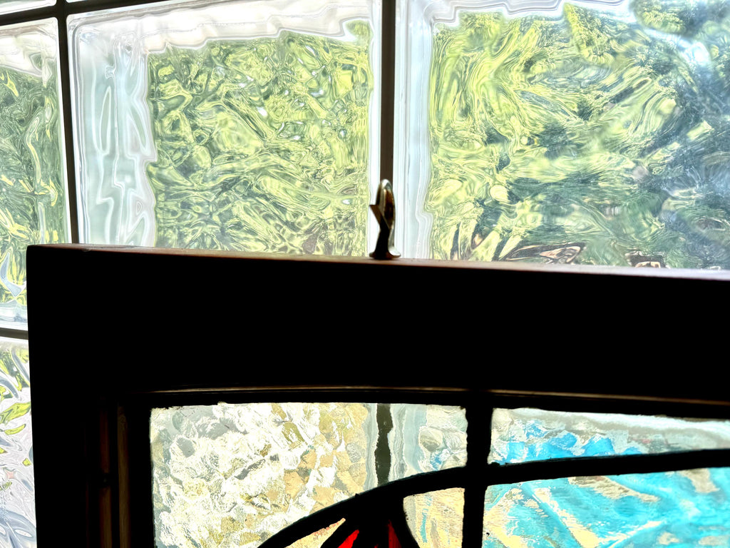 Antique Leaded Stained Glass Window | English Stained Glass Framed Panel | Floral Design Leaded Stained Glass Panel | Late 1800's early 1900's