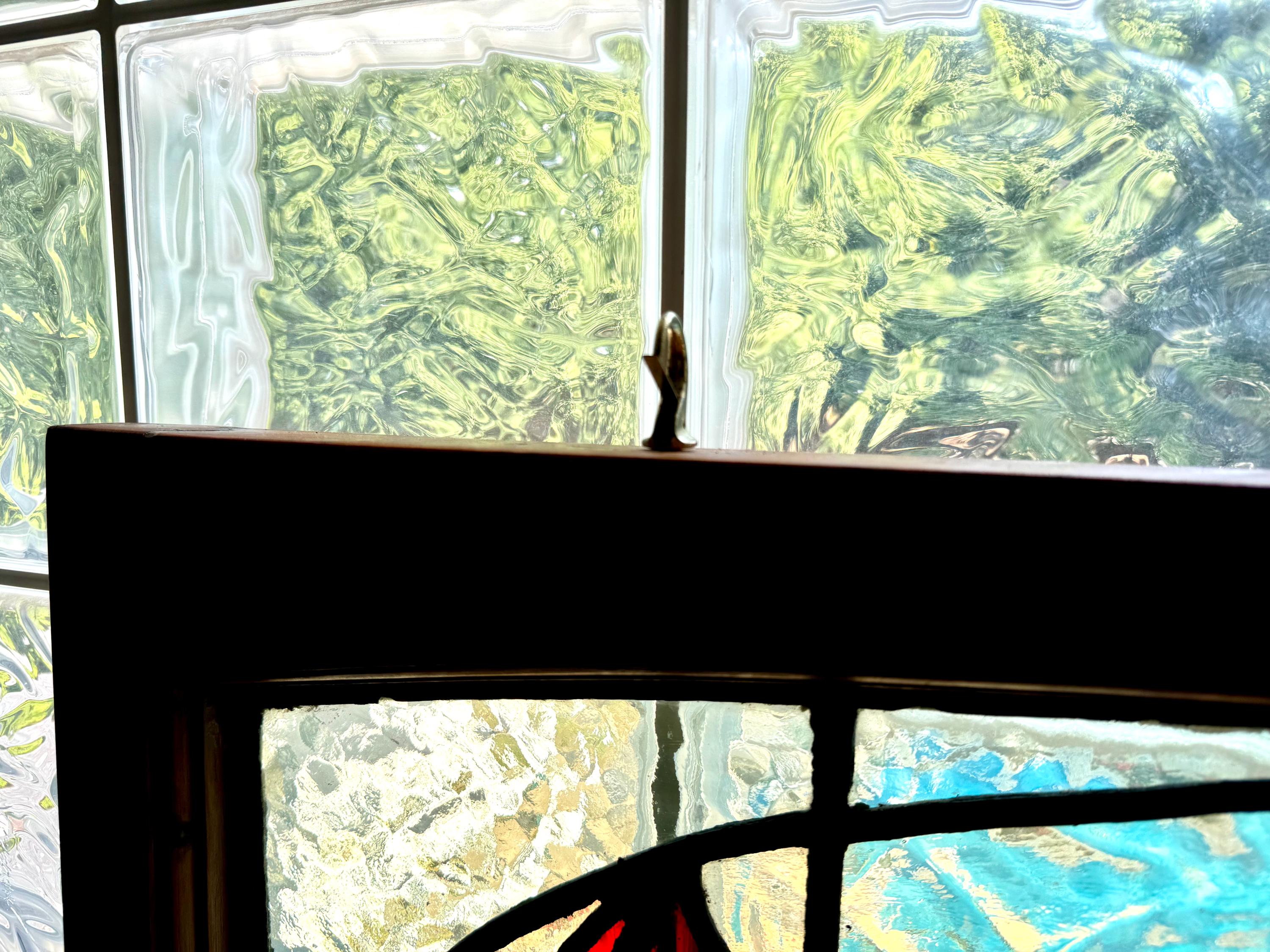 Antique Leaded Stained Glass Window | English Stained Glass Framed Panel | Floral Design Leaded Stained Glass Panel | Late 1800's early 1900's