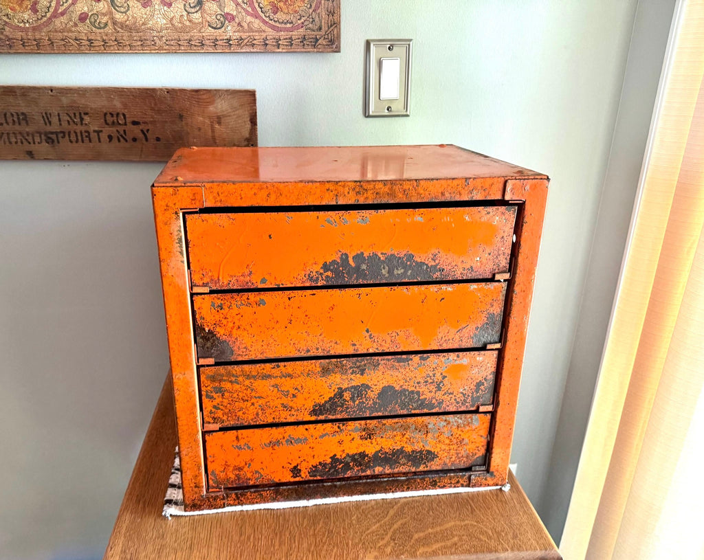 Distressed Dorman Products Parts Bin | Heavy Duty 4 Drawer Parts Bin | Industrial Advertisement Parts Cabinet | Automotive Parts Cabinet