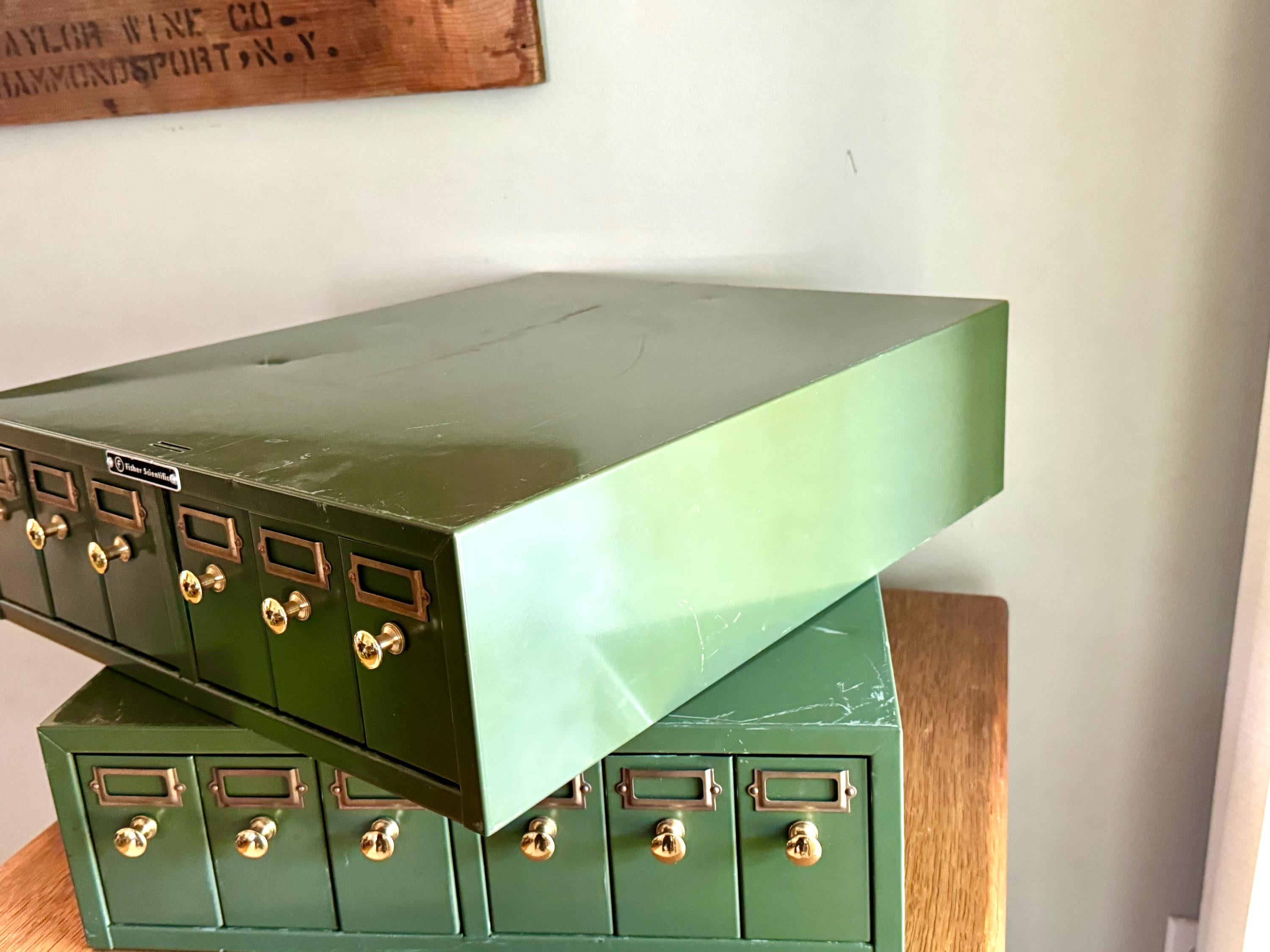 Vintage Green Fisher Scientific Slide Storage Cabinet | Green Small Drawer Slide Storage Cabinets | Rustic Storage | Small Item Organizing Cabinets