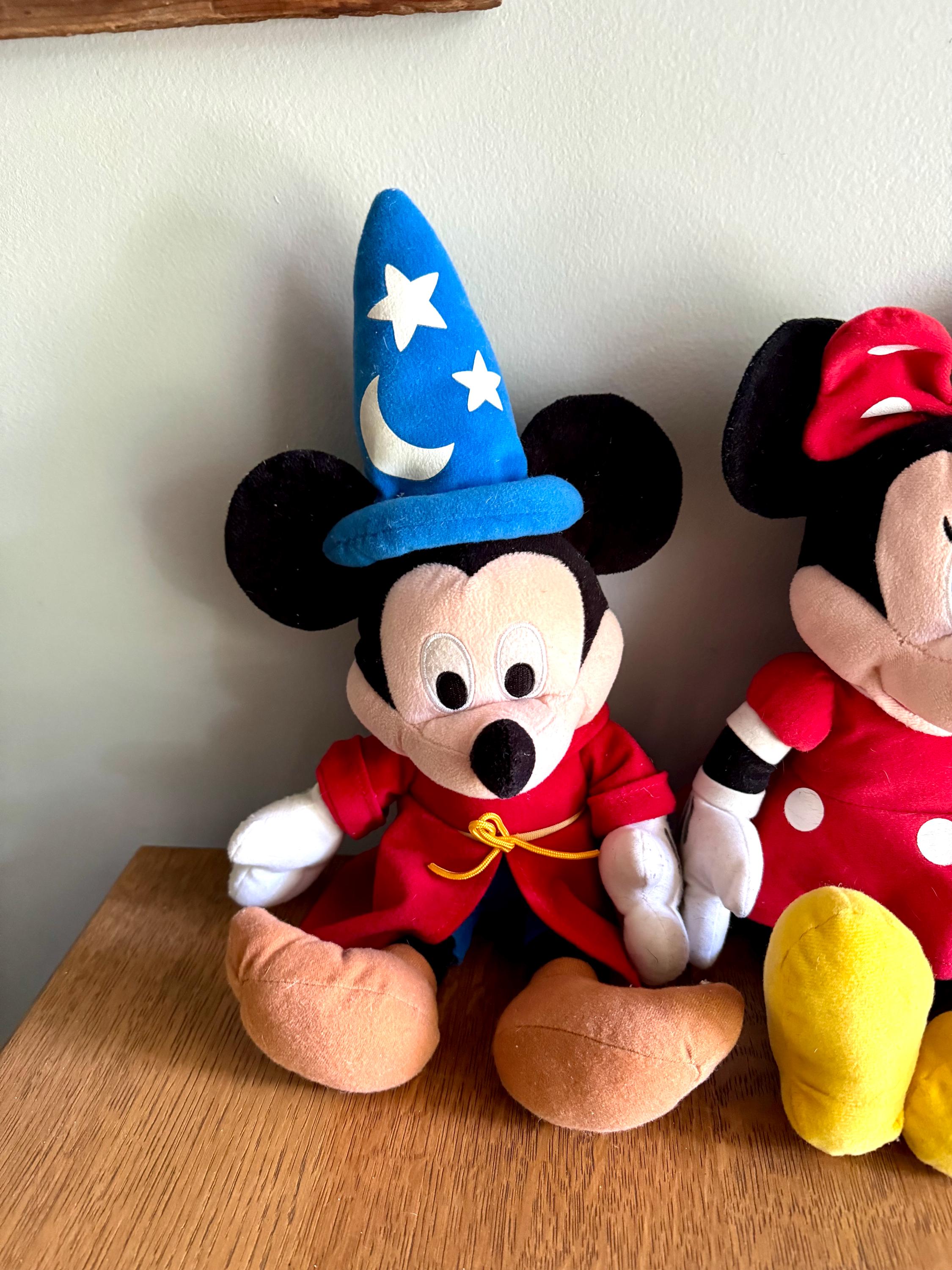 A Pair of Minnie and Mickey Stuffed Animals | Fantasia Sorcerer Mickey and Minnie | 17" Mickey Mouse and Minnie Mouse Stuffed Animals