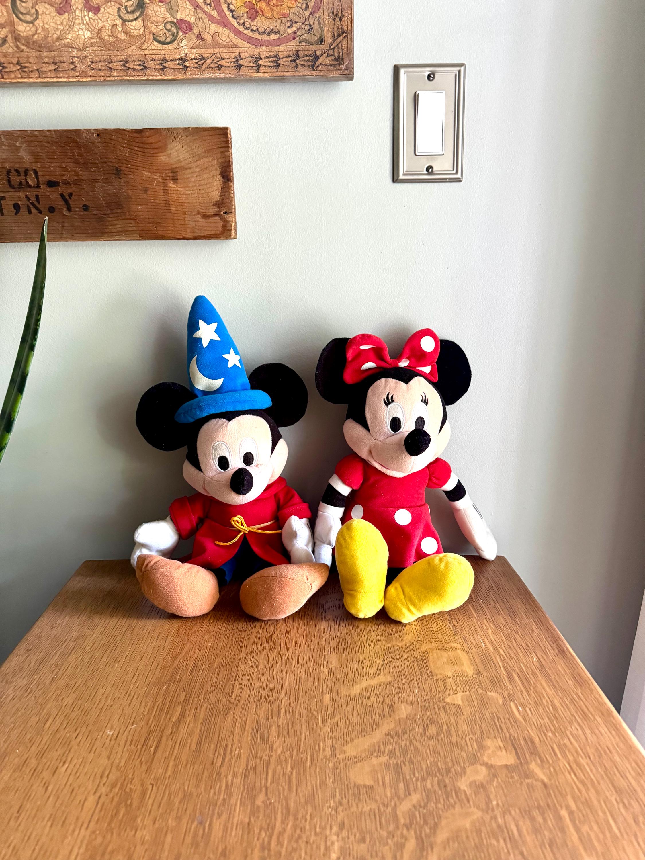 A Pair of Minnie and Mickey Stuffed Animals | Fantasia Sorcerer Mickey and Minnie | 17" Mickey Mouse and Minnie Mouse Stuffed Animals