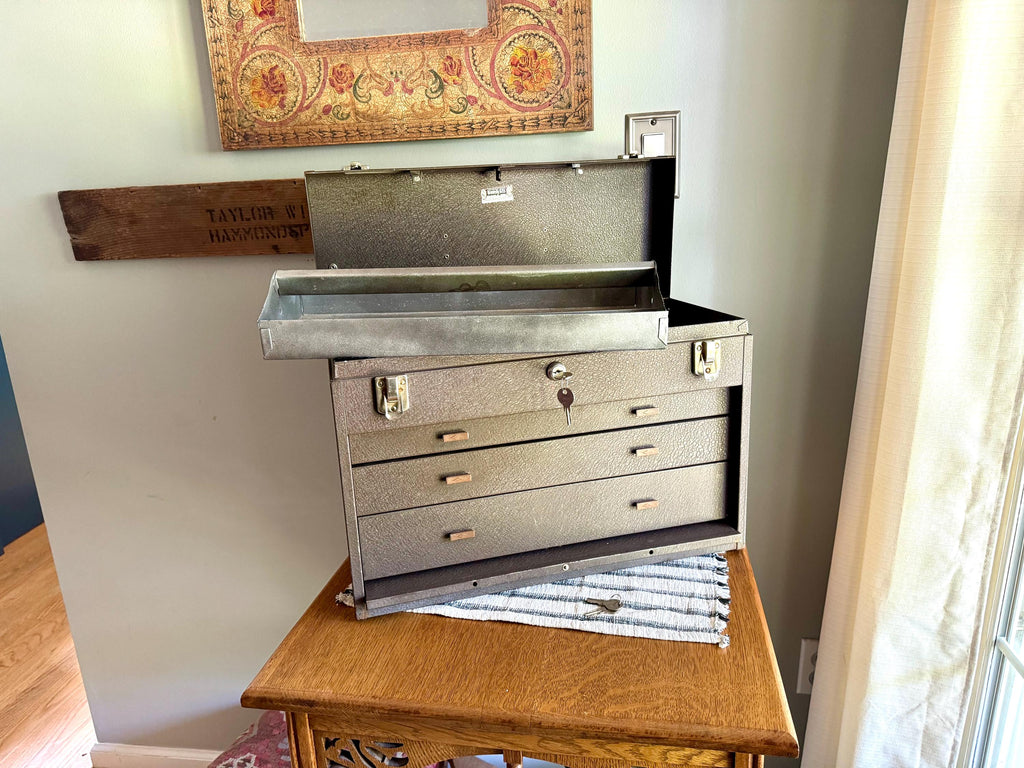 Vtg Kennedy Kits Metal Tool Machinist Tool Chest | 3 Drawer Metal Tool Chest with Keys | Locking Metal Journeyman Chest With Keys