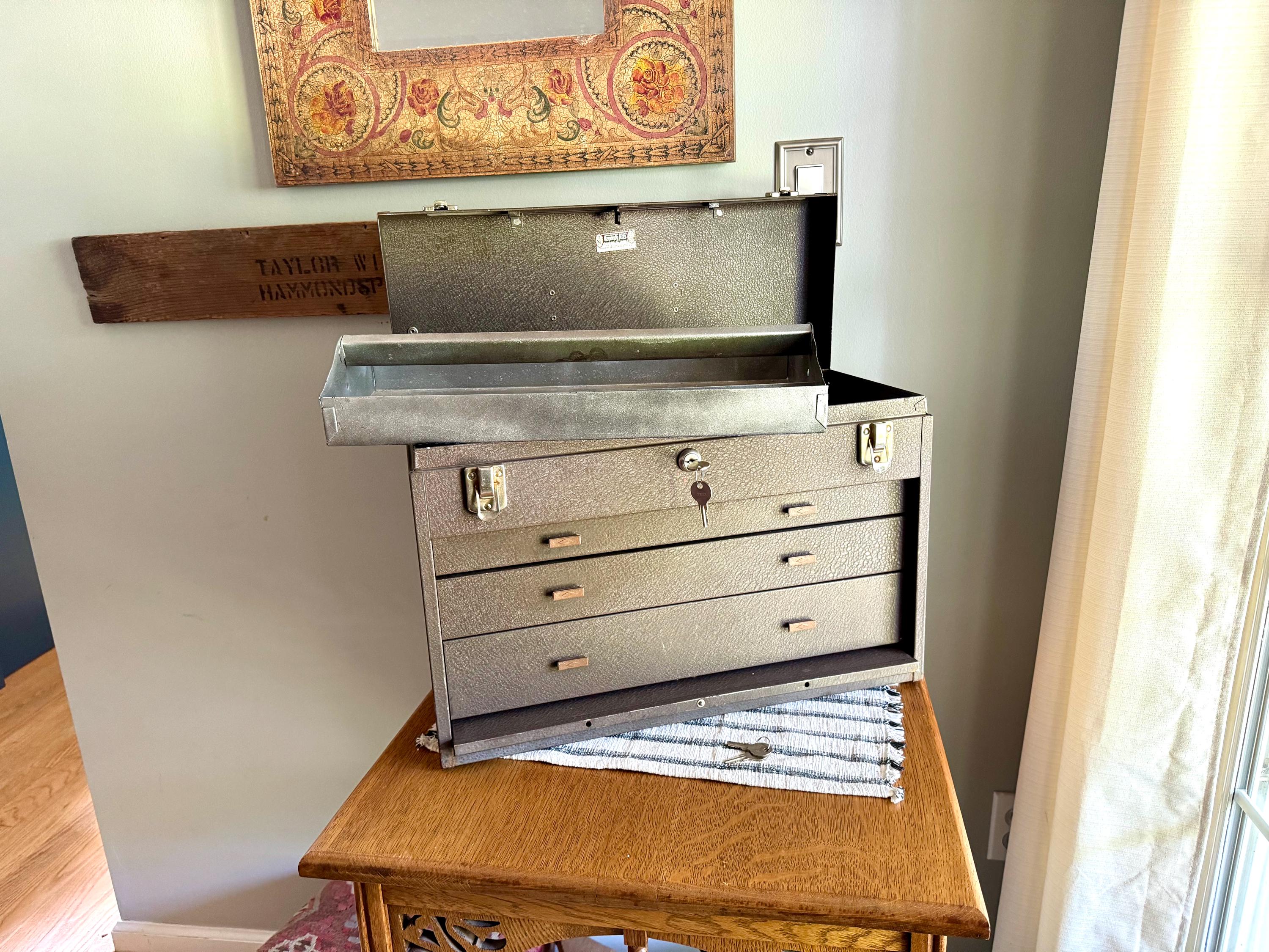 Vtg Kennedy Kits Metal Tool Machinist Tool Chest | 3 Drawer Metal Tool Chest with Keys | Locking Metal Journeyman Chest With Keys