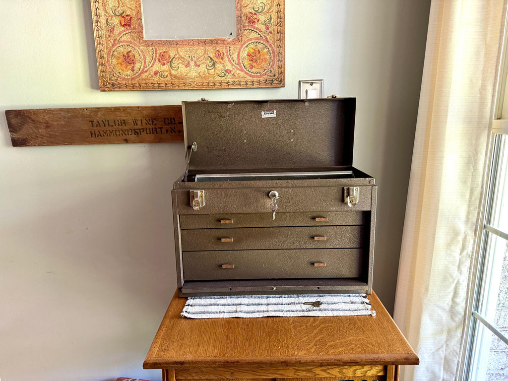 Vtg Kennedy Kits Metal Tool Machinist Tool Chest | 3 Drawer Metal Tool Chest with Keys | Locking Metal Journeyman Chest With Keys