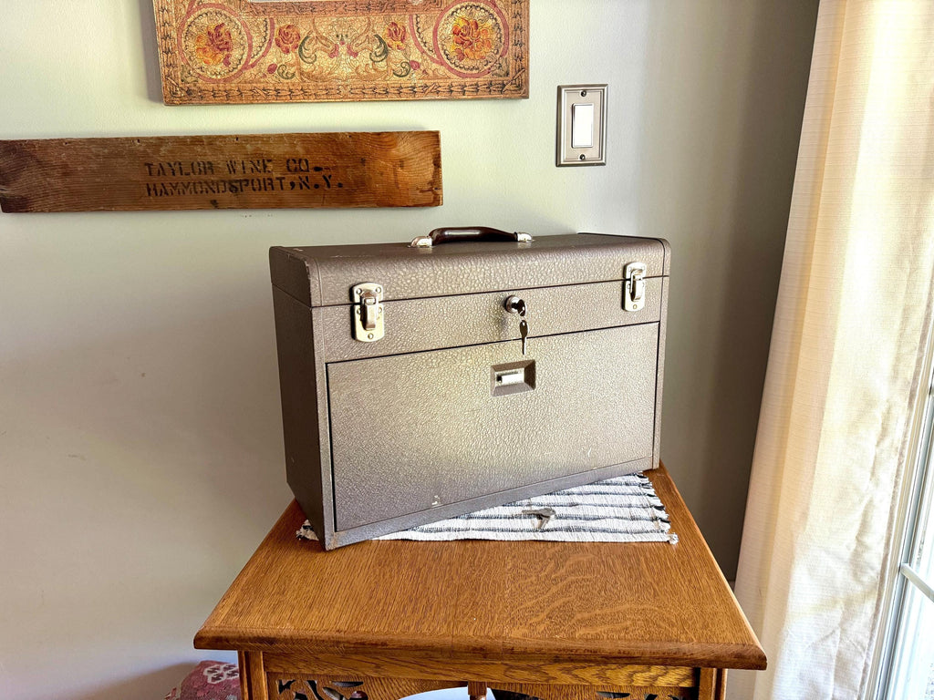 Vtg Kennedy Kits Metal Tool Machinist Tool Chest | 3 Drawer Metal Tool Chest with Keys | Locking Metal Journeyman Chest With Keys