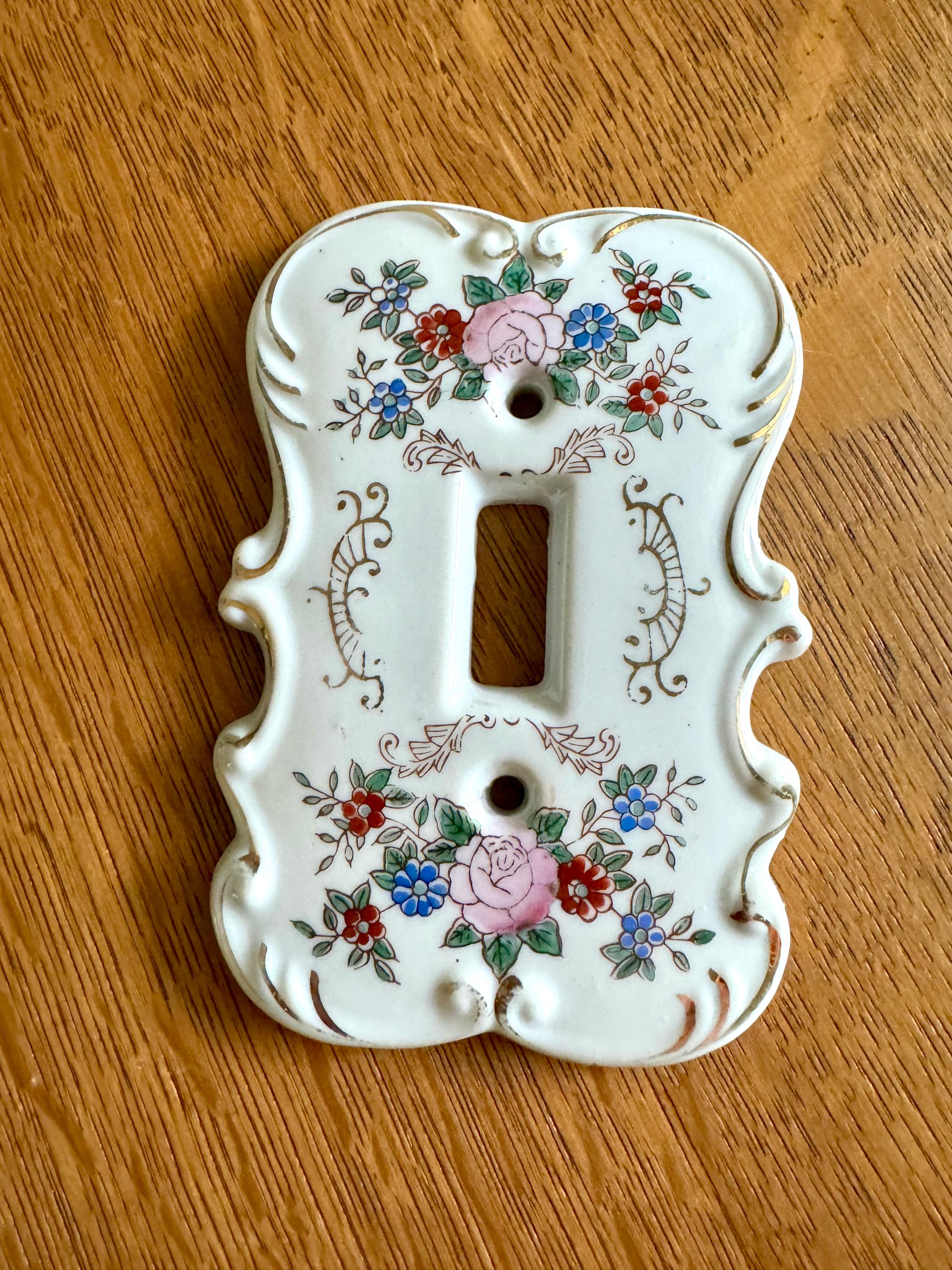 Vintage Arnart Porcelain Single Light Switch Cover | Hand Painted Porcelain Light Switch Cover | Porcelain Switch Wall Cover