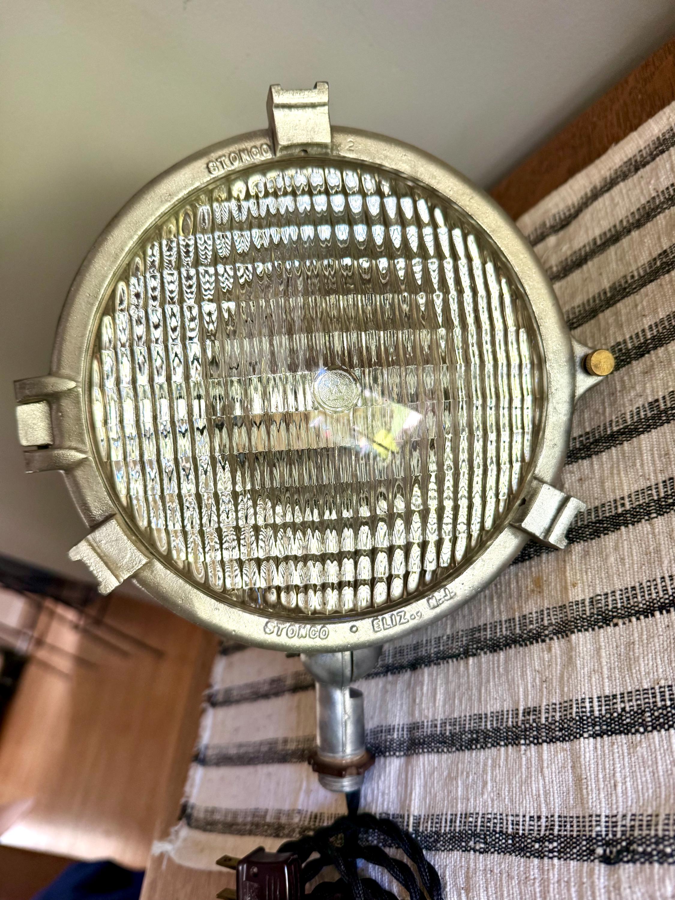 Vtg Industrial Stonco Spot Light | Cast Metal Industrial Spot Lamp | 7 Inch Westinghouse Bulb Lamp | Rewired Aluminum Cast Stonco Lamp