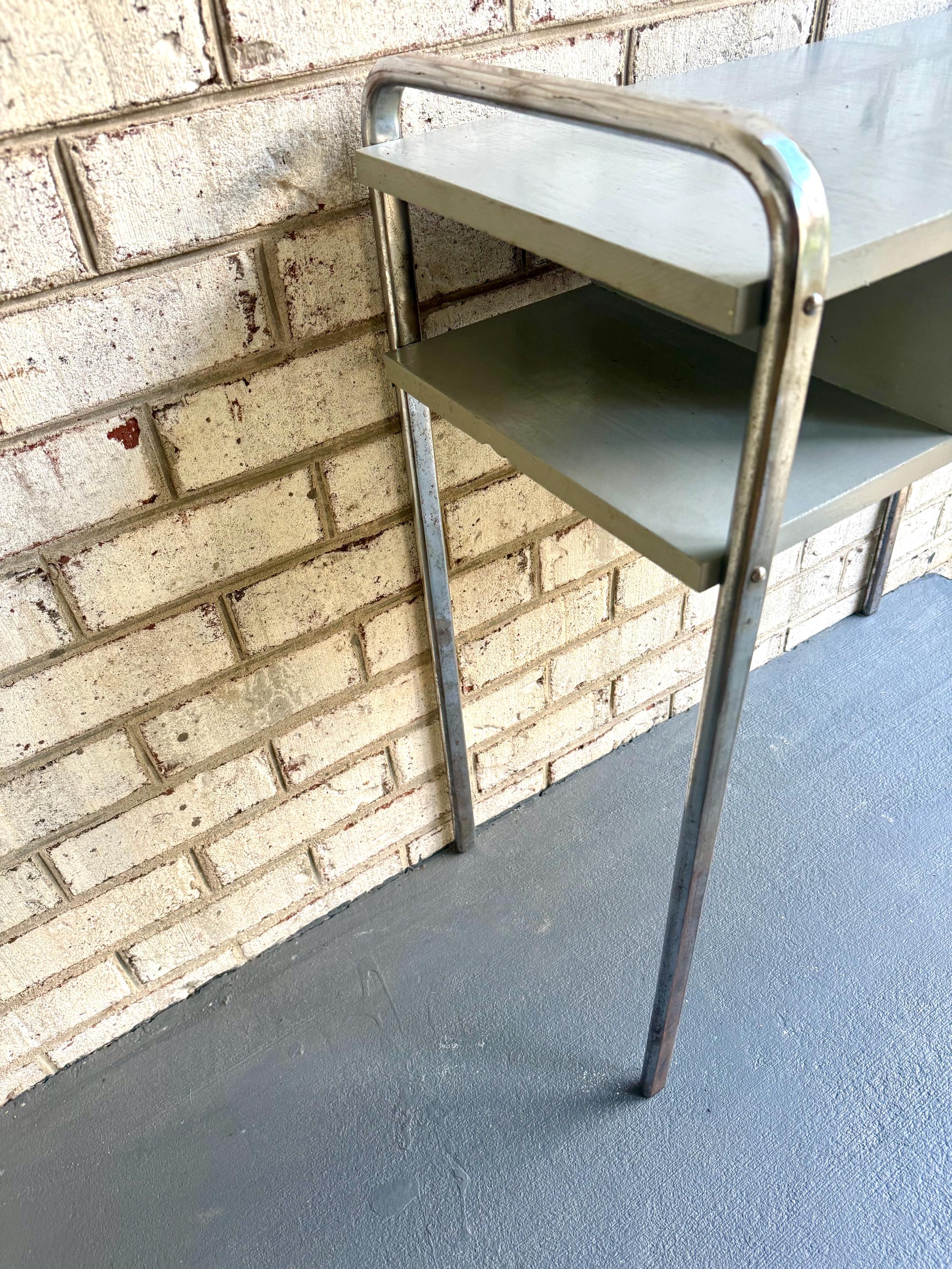 Vtg Wood Manicure Table | Royal Metal MFG Furniture | Art Deco Sterilizer Table | Gray, White & Chrome Desk
