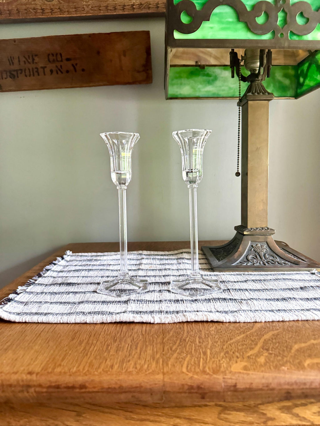 Set of 2 Marquis by Waterford Tall Cut Crystal Candlesticks | Waterford Marquis Cut Crystal Candlestick Holders| 8 1/2" Tall Candle Holders