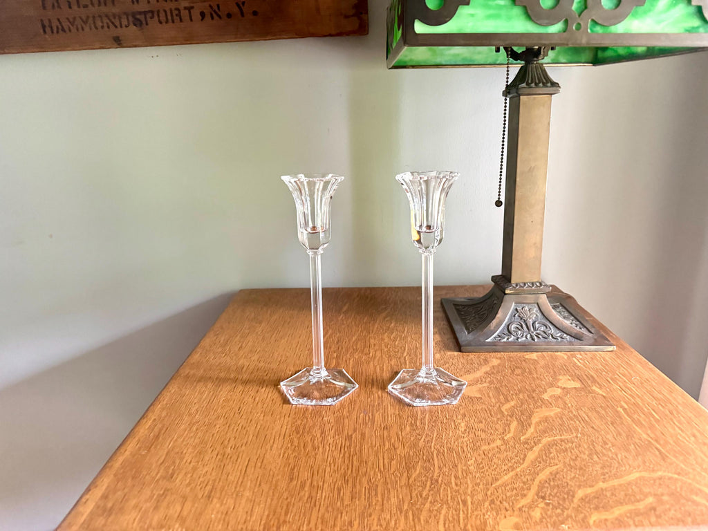 Set of 2 Marquis by Waterford Tall Cut Crystal Candlesticks | Waterford Marquis Cut Crystal Candlestick Holders| 8 1/2" Tall Candle Holders