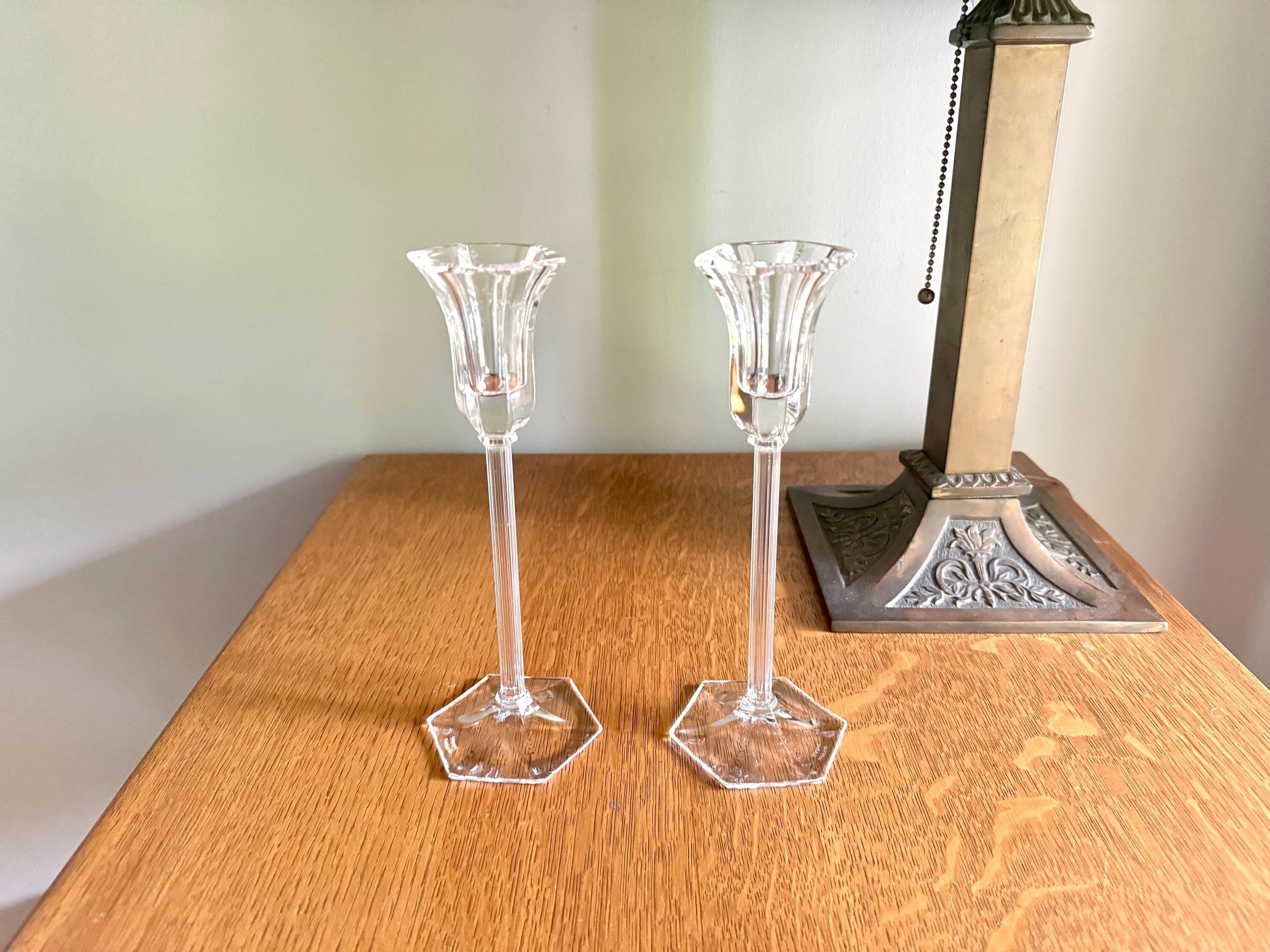 Set of 2 Marquis by Waterford Tall Cut Crystal Candlesticks | Waterford Marquis Cut Crystal Candlestick Holders| 8 1/2" Tall Candle Holders